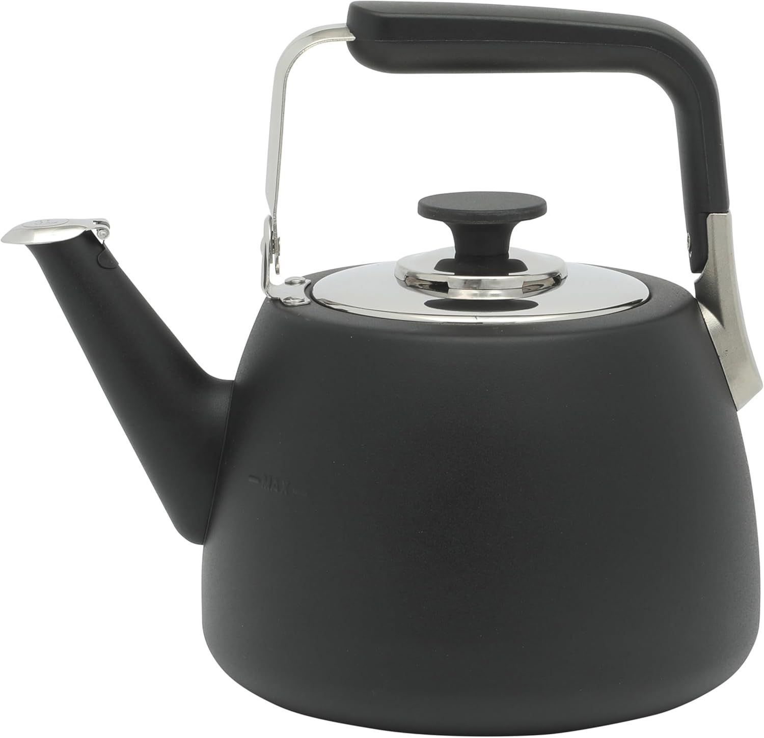 Large Brushed Stainless Steel Whistling Tea Kettle with Black Handle