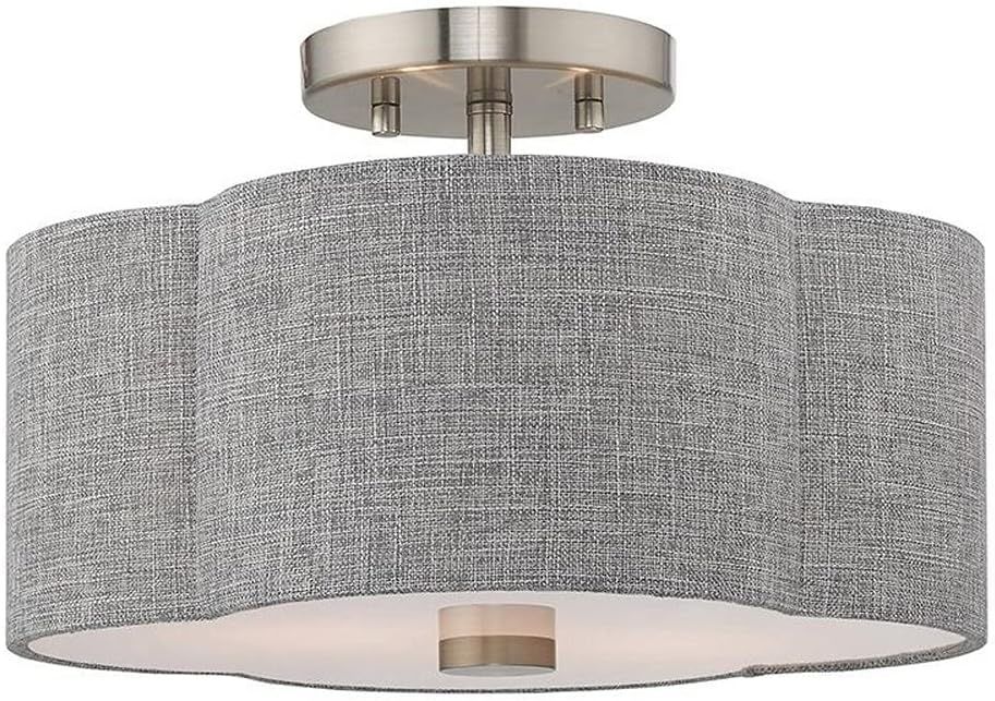 Kalmar Clover-Shaped Gray Drum Shade Ceiling Mount in Brushed Nickel