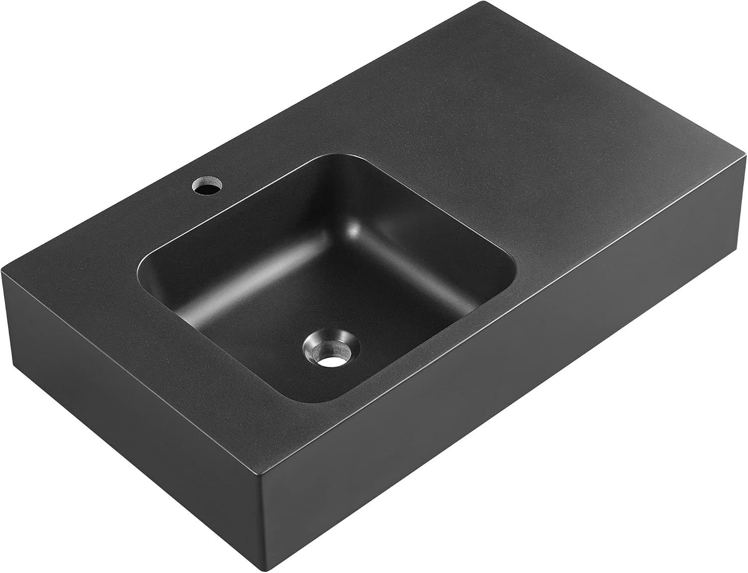 Matte Black Granite Wall-Mount Rectangular Bathroom Sink