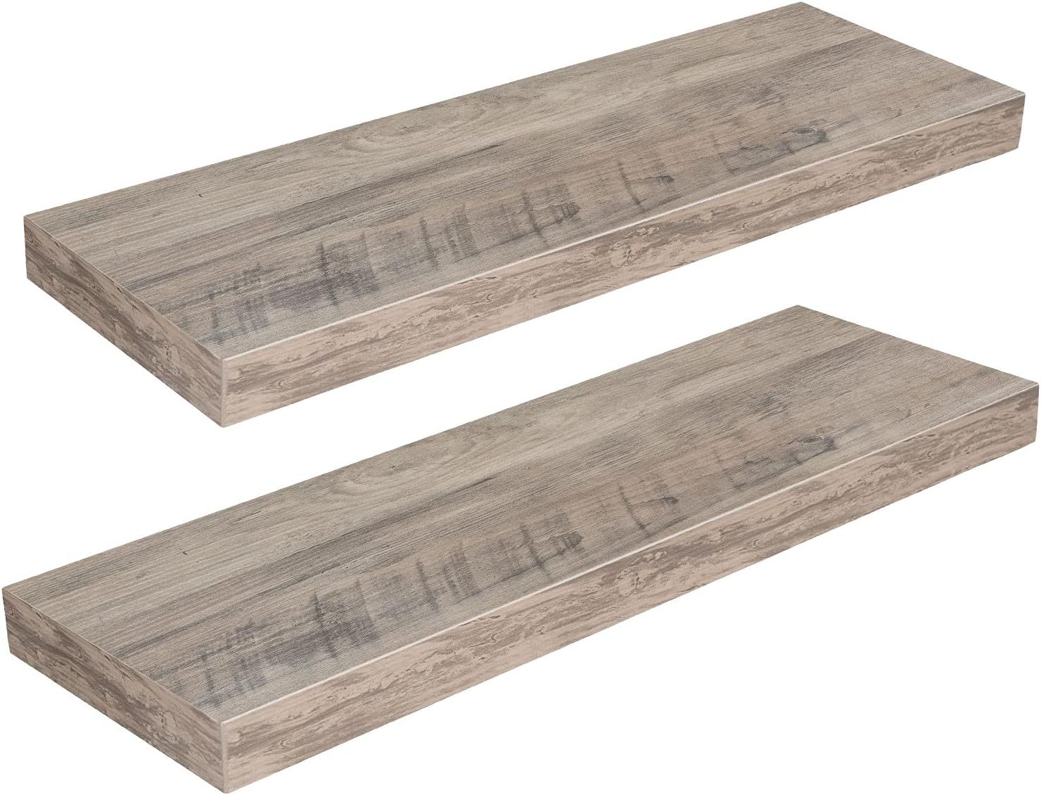 23.6 Inch Greige Wood Floating Wall Shelves Set of 2