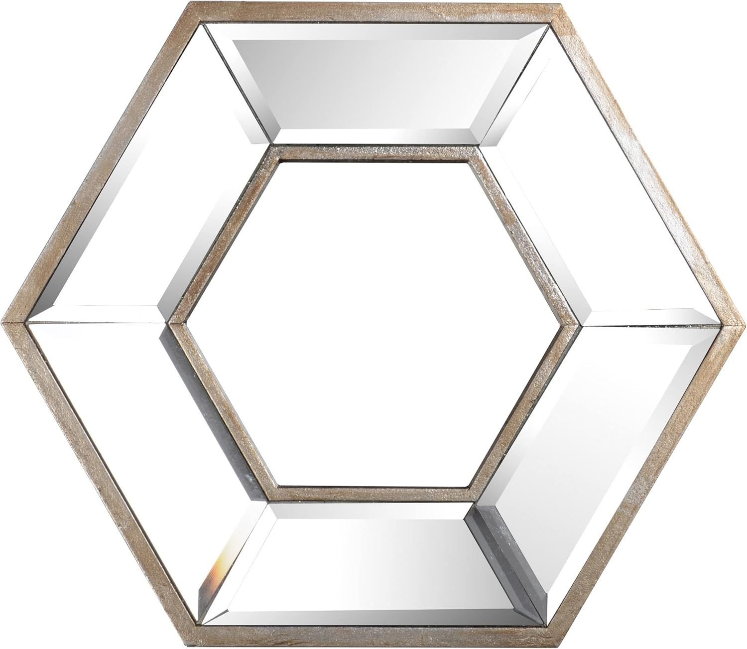 Hexagonal Brown Wood Frame Wall Mount Accent Mirror