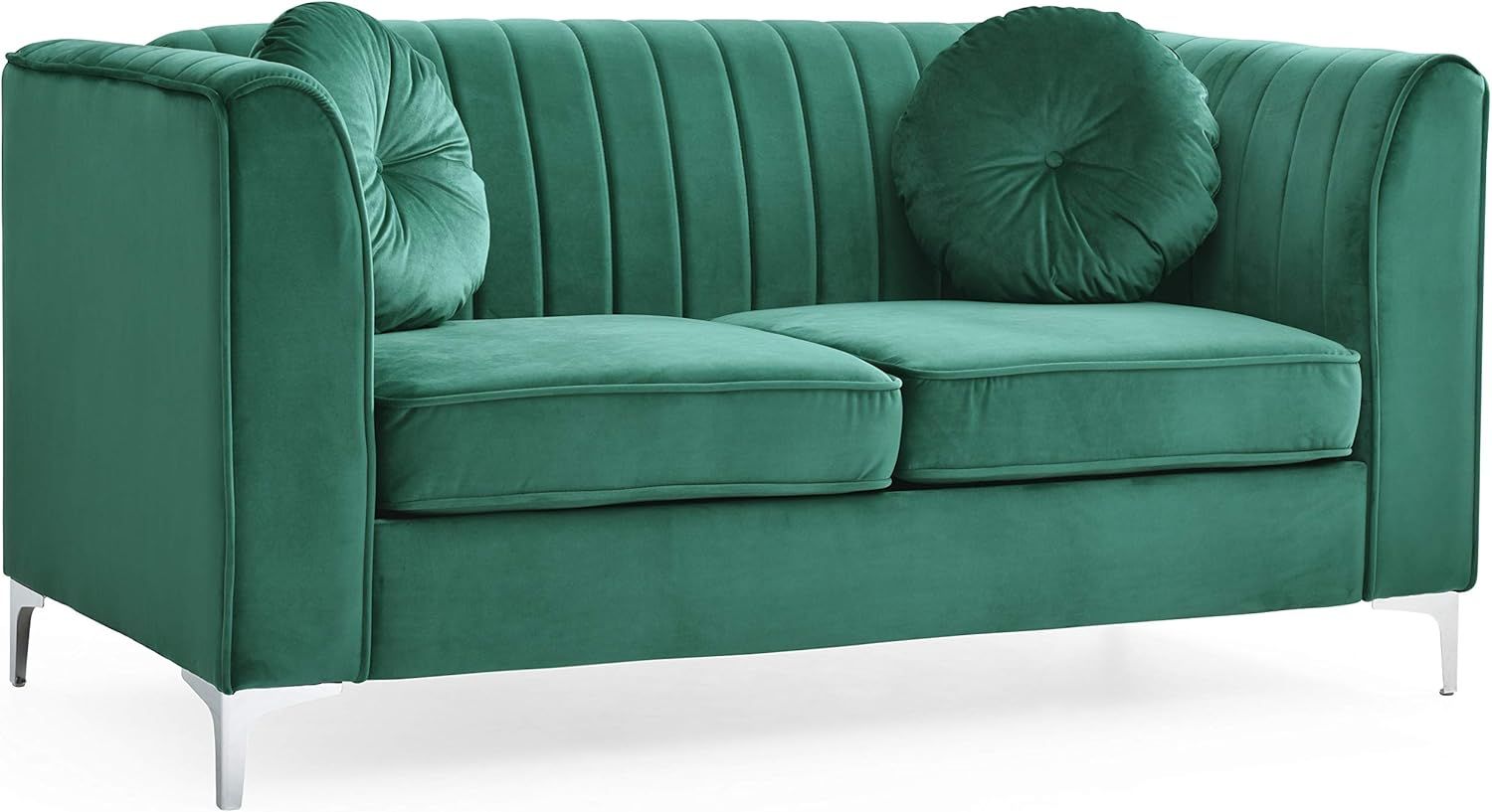 Green Velvet Tufted Loveseat with Chrome Legs