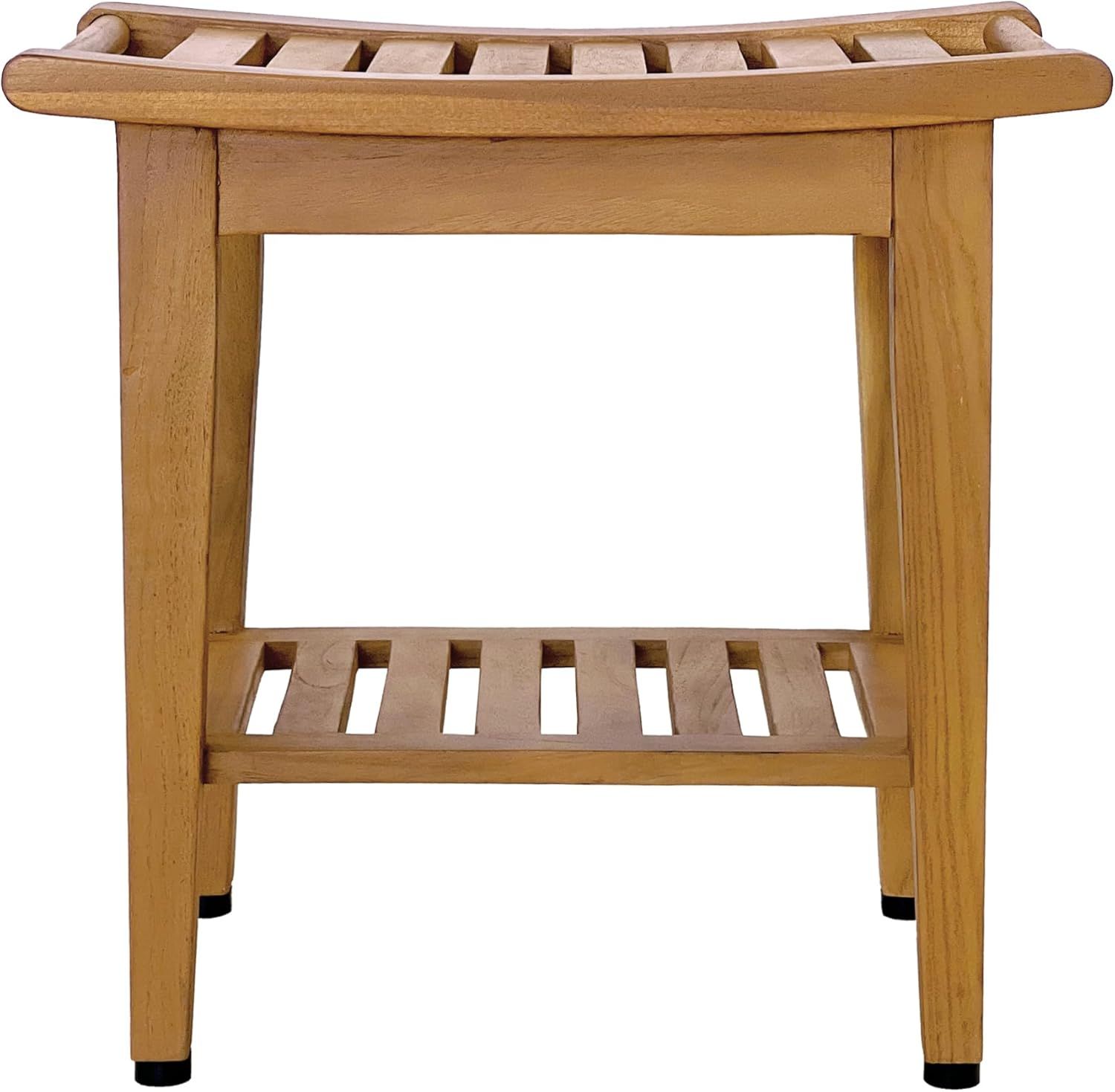 Solid Teak Indoor Outdoor Spa Stool with Bottom Shelf