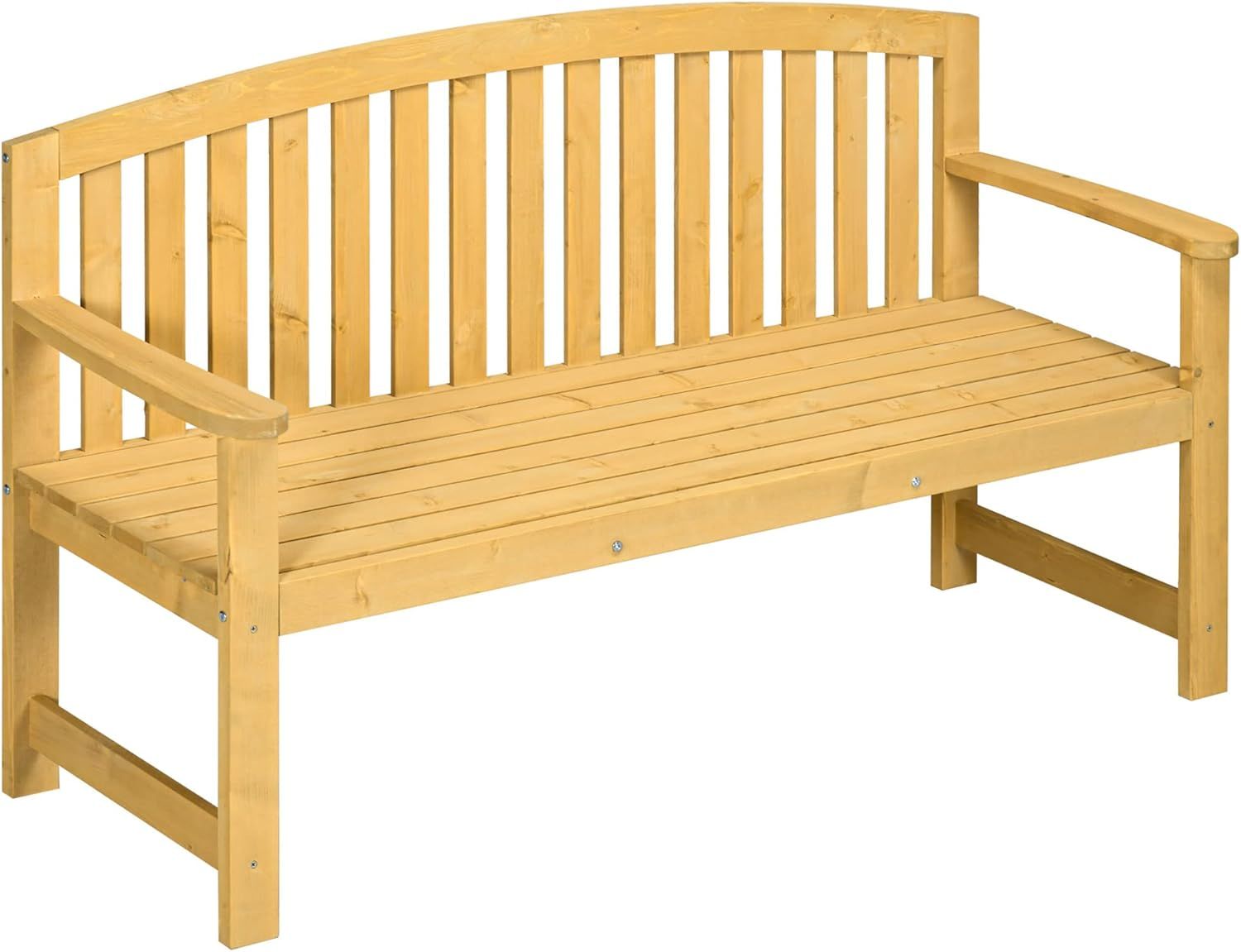 Natural Fir Wood Outdoor 2-Seater Garden Bench with Backrest and Armrests