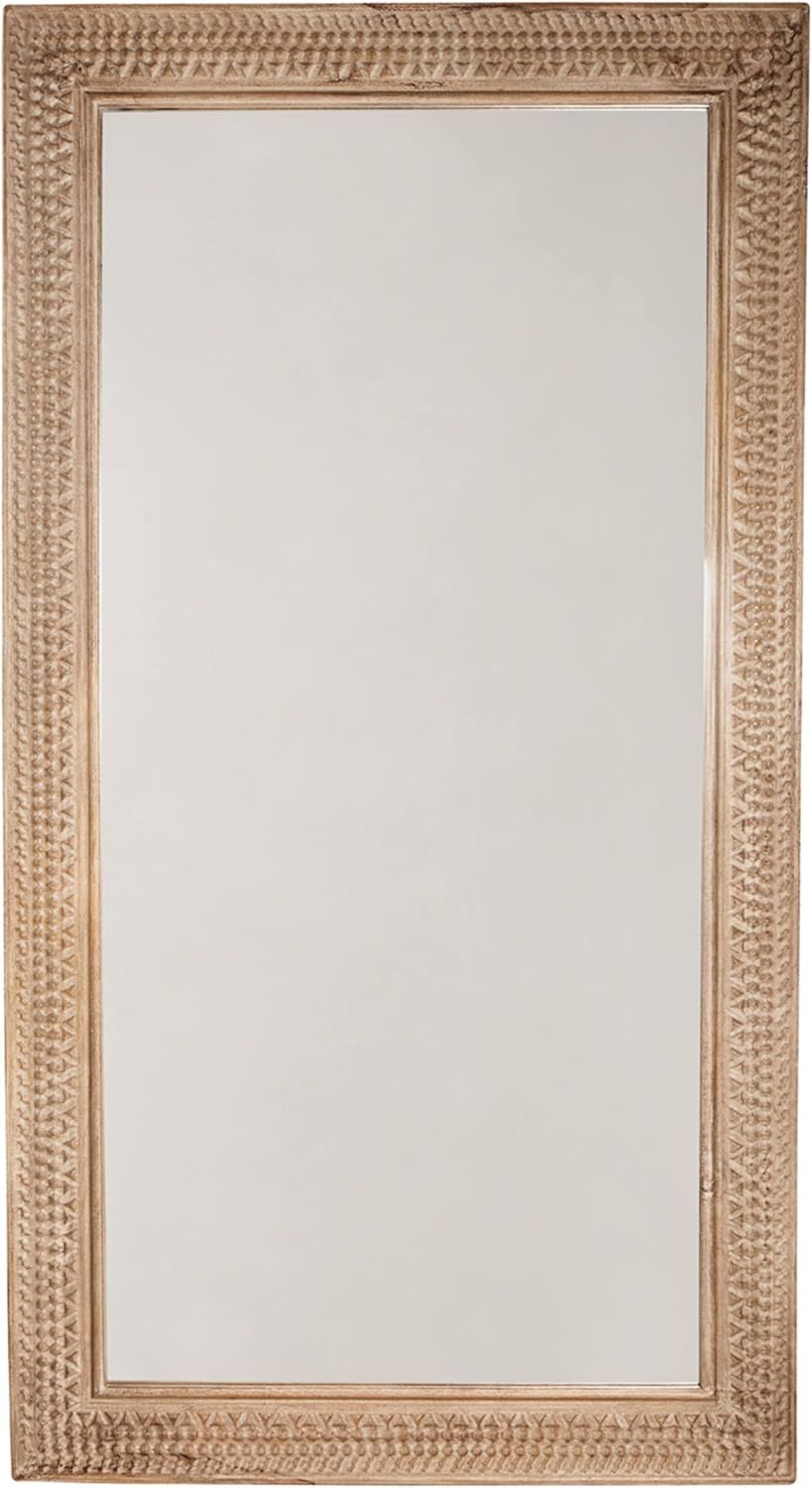 Brown Carved Wood 78" Full Length Floor Mirror