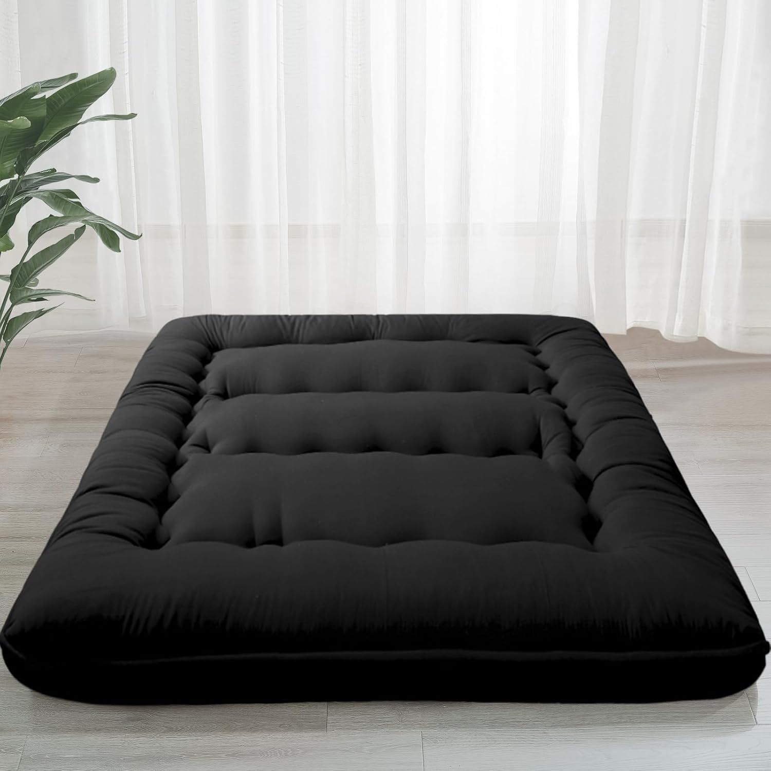 Twin Black Cotton Japanese Floor Futon Mattress Pad