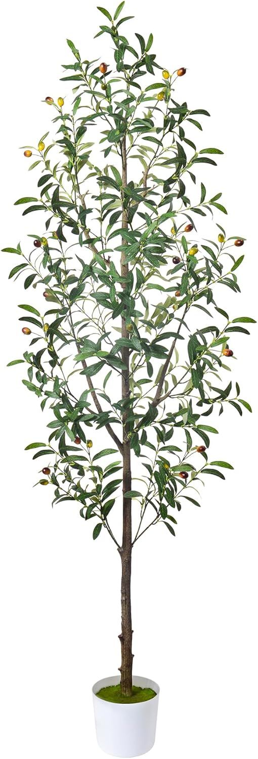 6FT Tall Artificial Olive Tree with Realistic Trunk and Leaves in White Pot