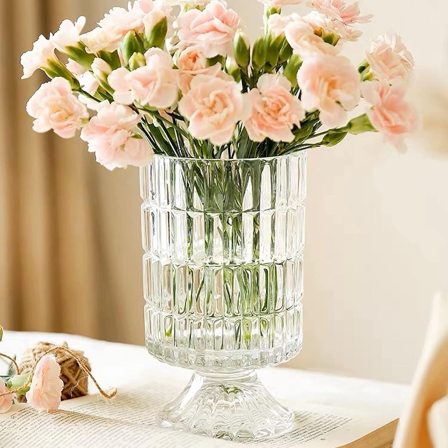 Clear Embossed Glass Pedestal Flower Vase, 7''