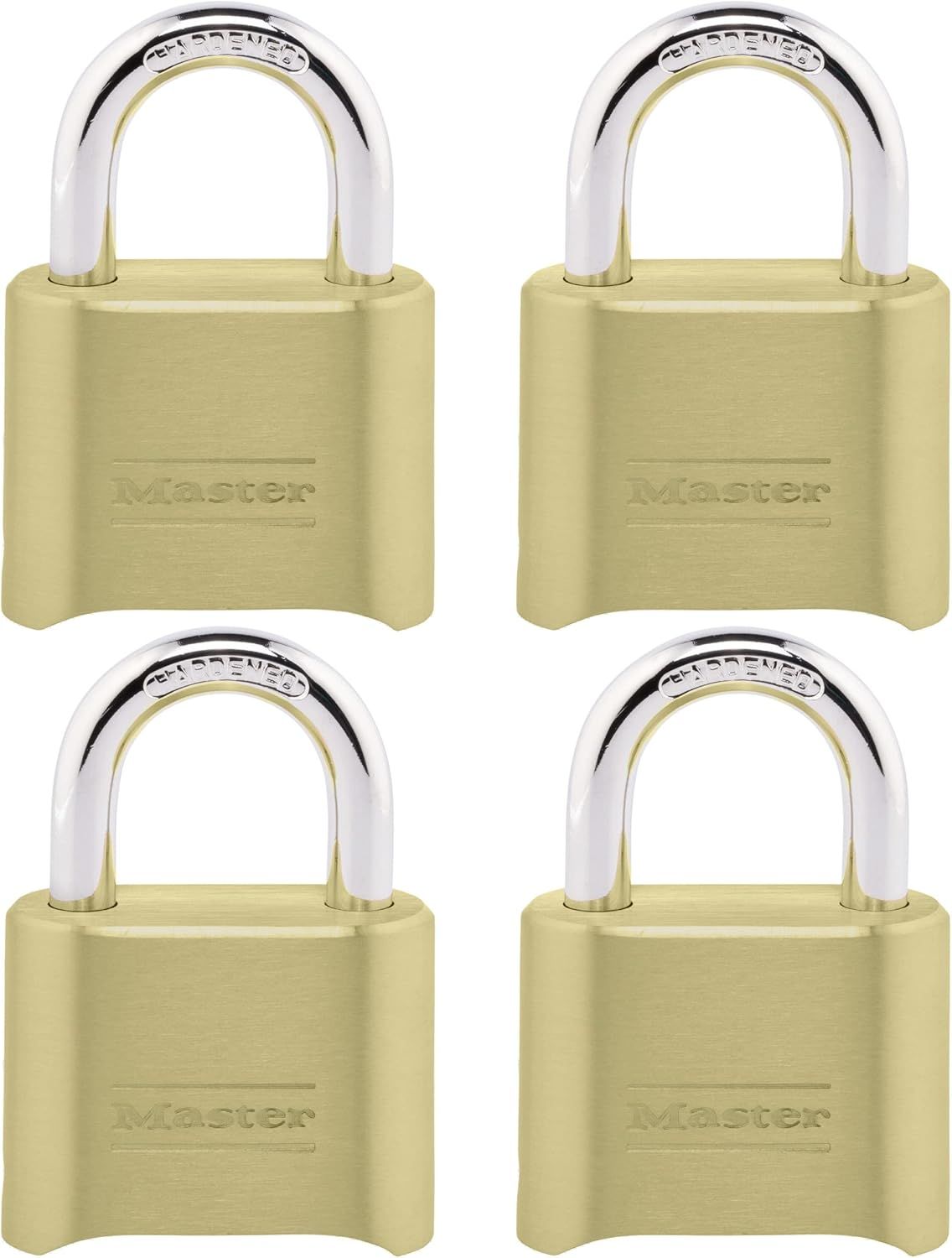 Gold Polished Combination Padlock Set with Hardened Steel Shackle, 4 Pack