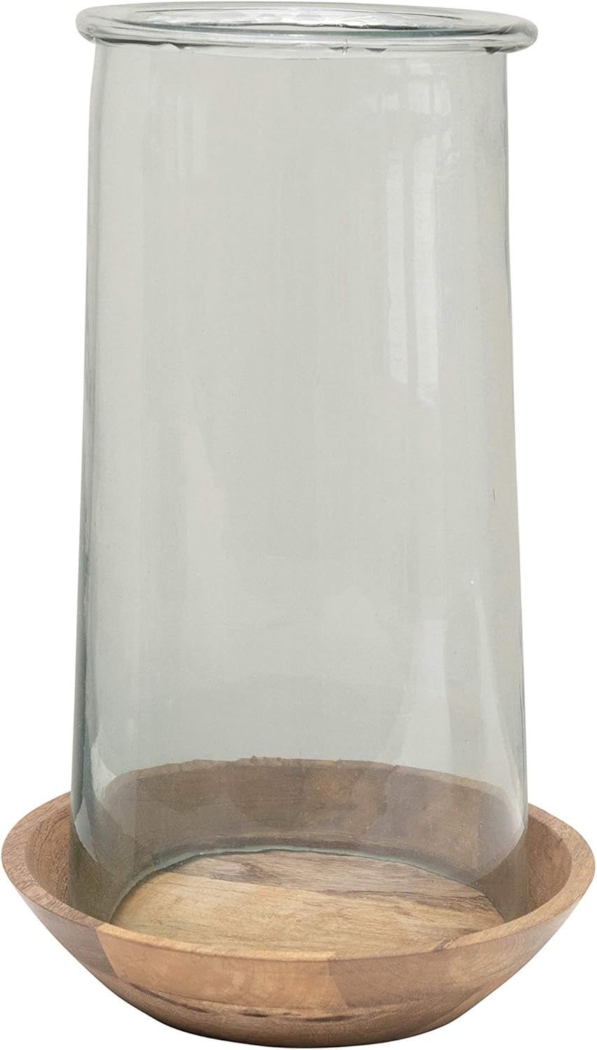 Elegant 15'' Clear Glass Hurricane Vase on Wooden Base