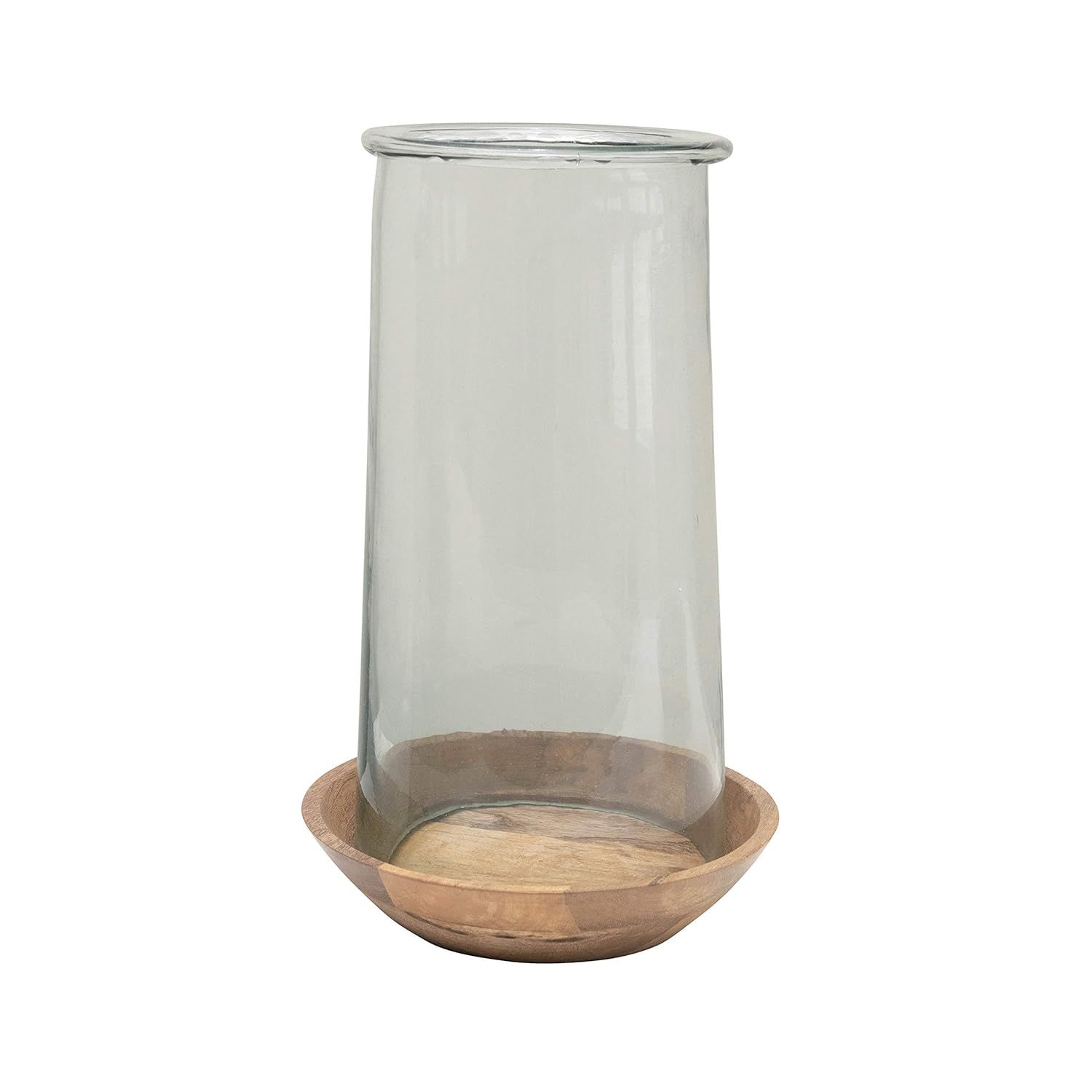 Elegant 15'' Clear Glass Hurricane Vase on Wooden Base