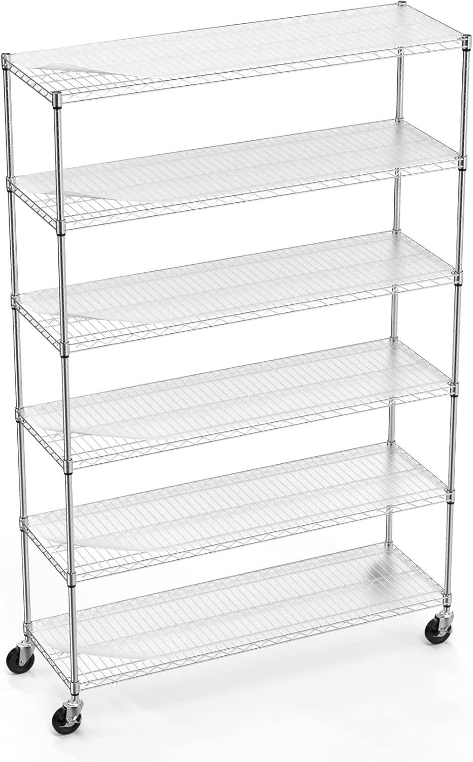 Chrome Heavy-Duty 6-Tier Adjustable Wire Storage Rack with Wheels