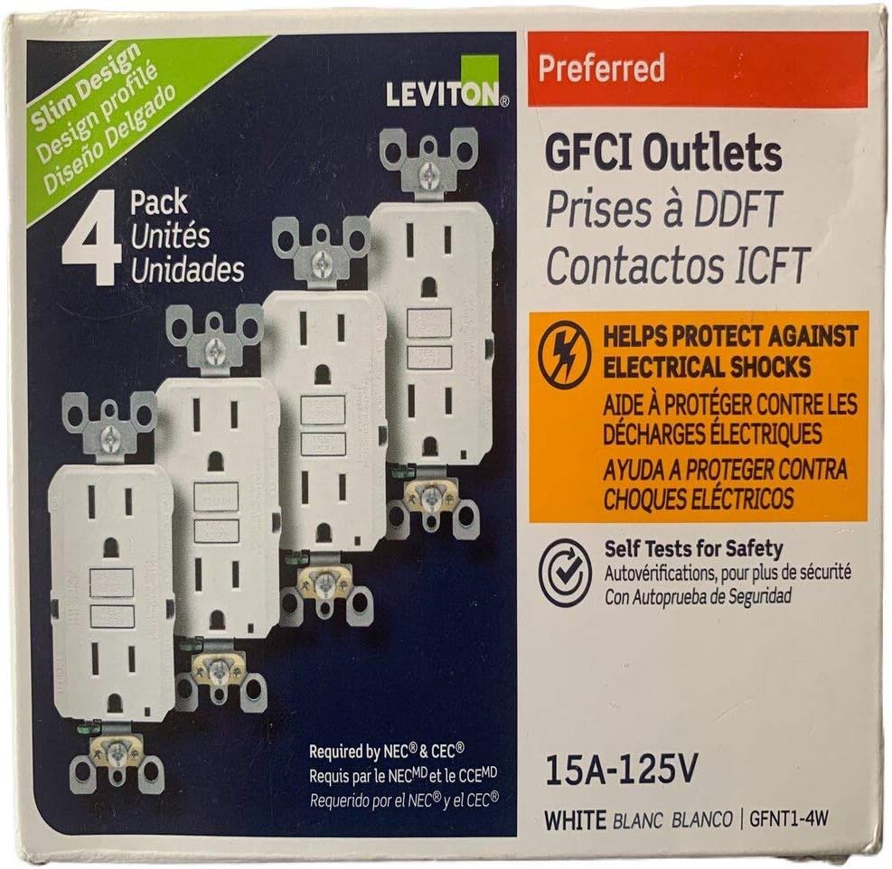 15 Amp White Duplex Self-Test Slim GFCI Outlet with Wall Plate (4-Pack)