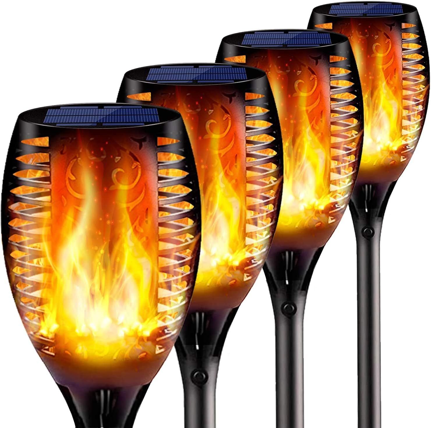 43-Inch Black Plastic Solar LED Torch Lights with Flickering Flames