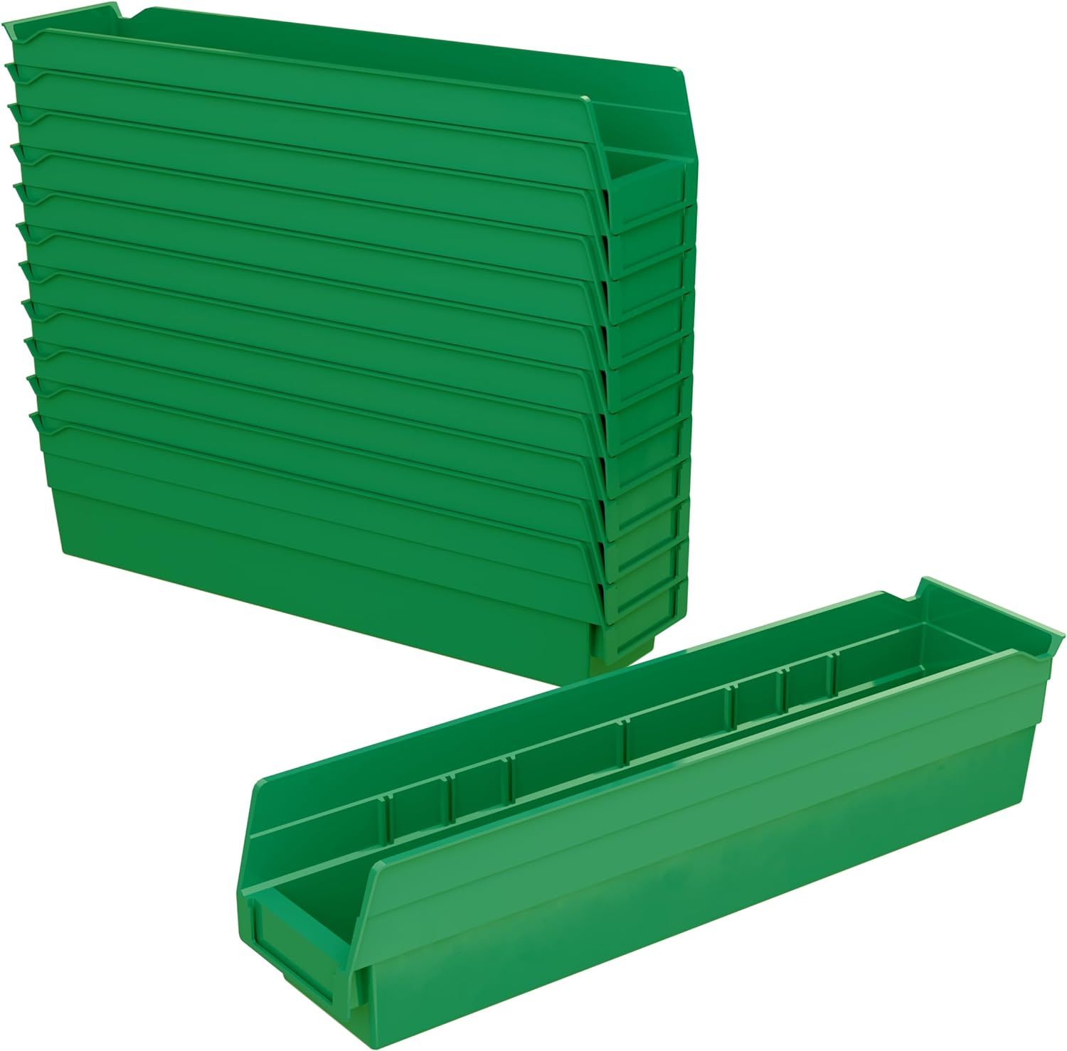 Green Plastic Nesting Shelf Bins for Storage, 18-Inch, 12-Pack