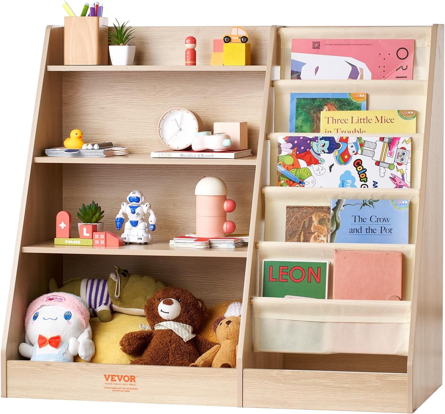 Brown Wooden Kids Bookshelf with Storage Cubes