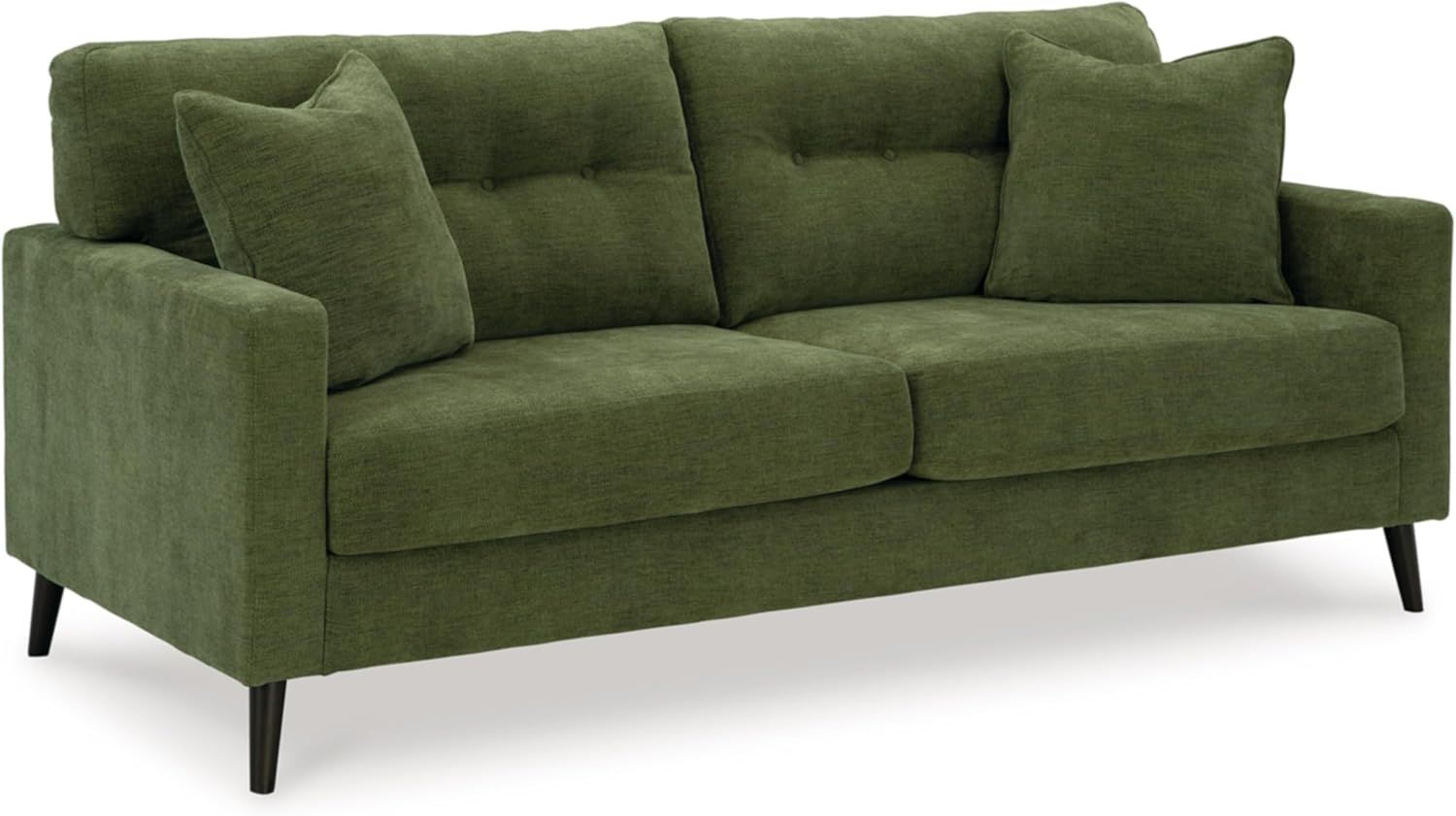 Green Tufted Fabric Stationary Sofa with Pillow Back