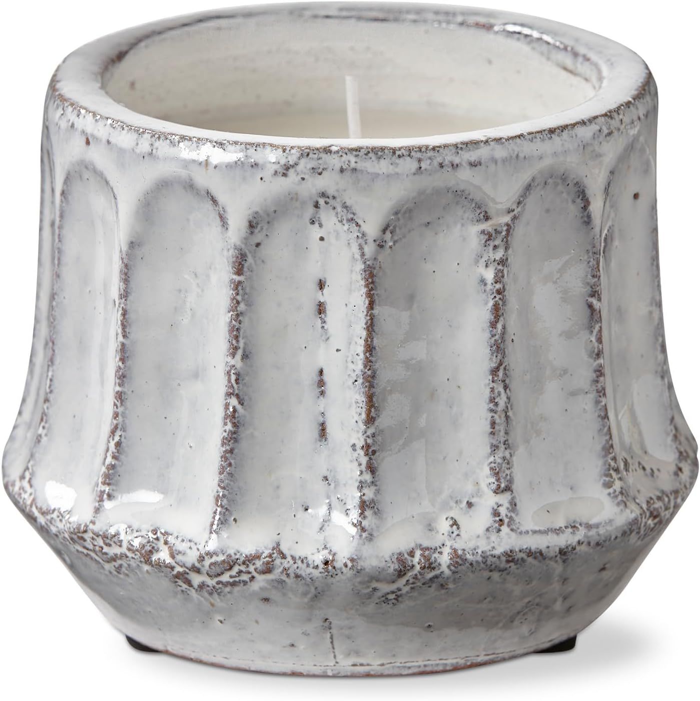 Rustic White Glazed Terra Cotta Citronella Candle, 4.25 x 4.25 x 4.5 Inches