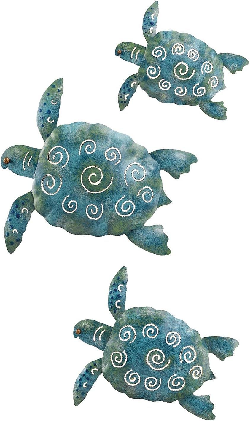 Large Blue and Green Metal Sea Turtle Wall Decor Set