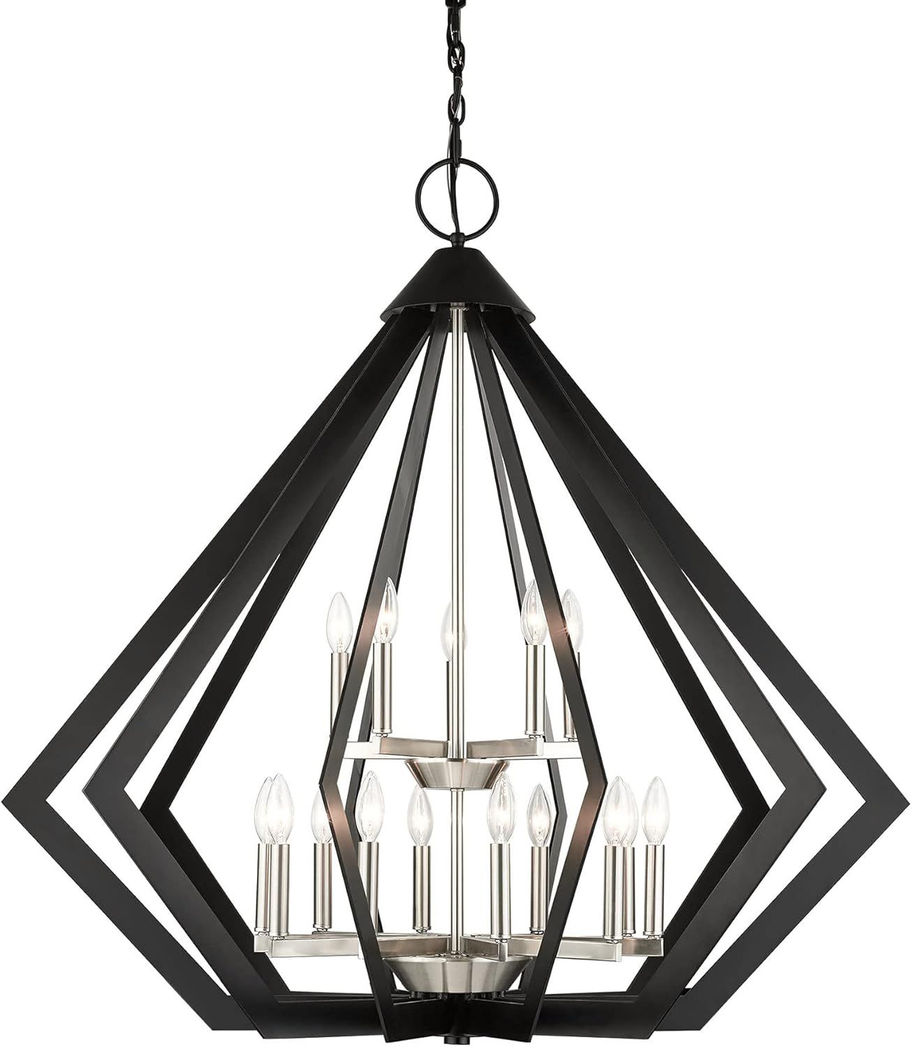 Black Industrial 15-Light 2-Tier Foyer Chandelier