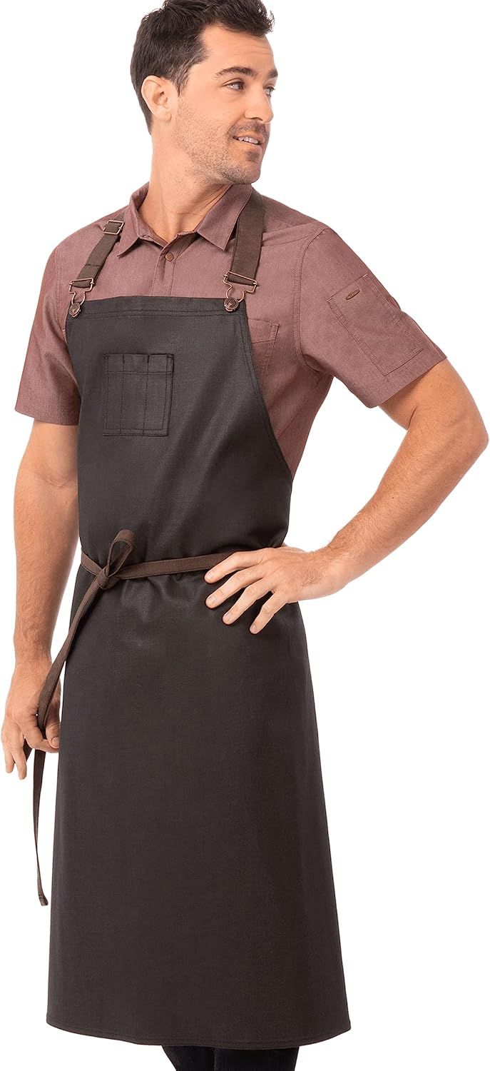 Unisex Black Cotton Denim Chef's Bib Apron