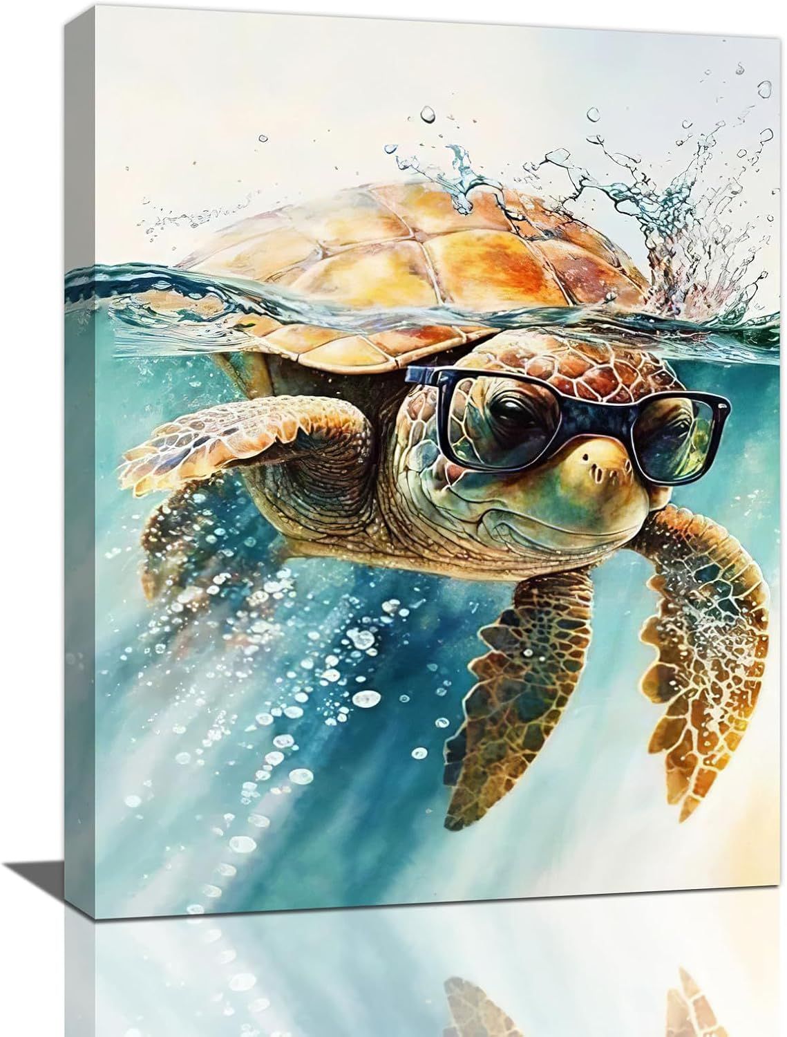 Sea Turtle with Glasses Canvas Print for Kids, 16x12 inches