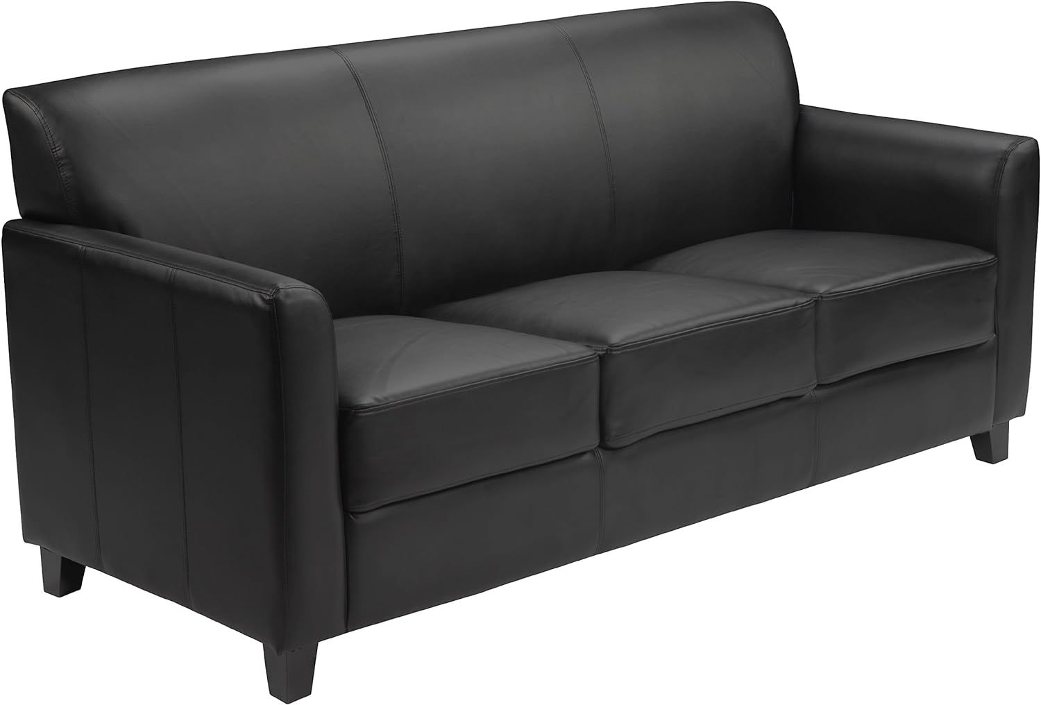 Contemporary Black LeatherSoft 3-Seat Sofa with Flared Arms and Wood Feet