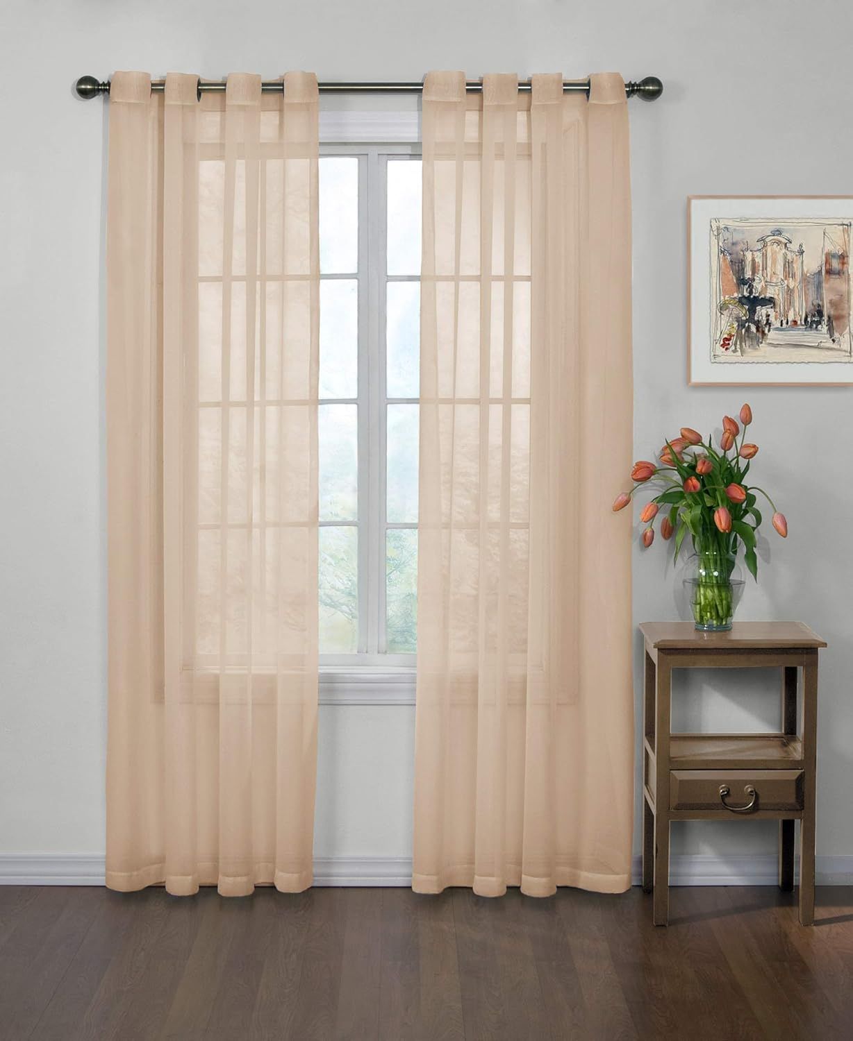 Latte Sheer Grommet Polyester Window Curtain Panel 59x63