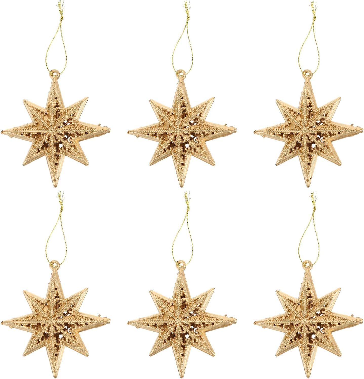 Gold Glitter 3D Star Christmas Tree Ornaments, 12 Pack