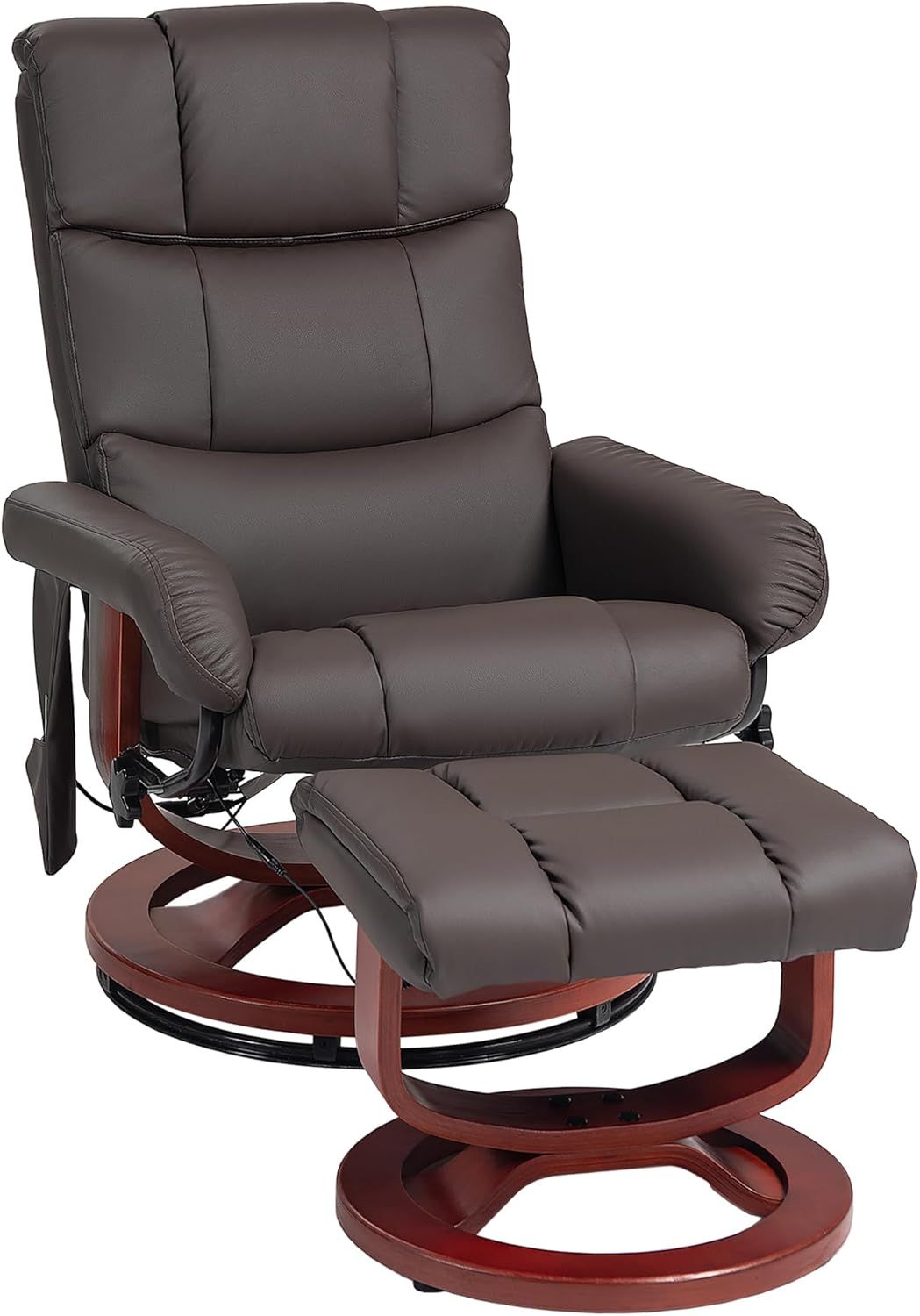 Brown Faux Leather Swivel Massage Recliner with Ottoman