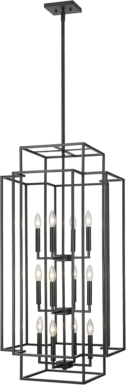 Matte Black 12-Light Geometric Cage Pendant