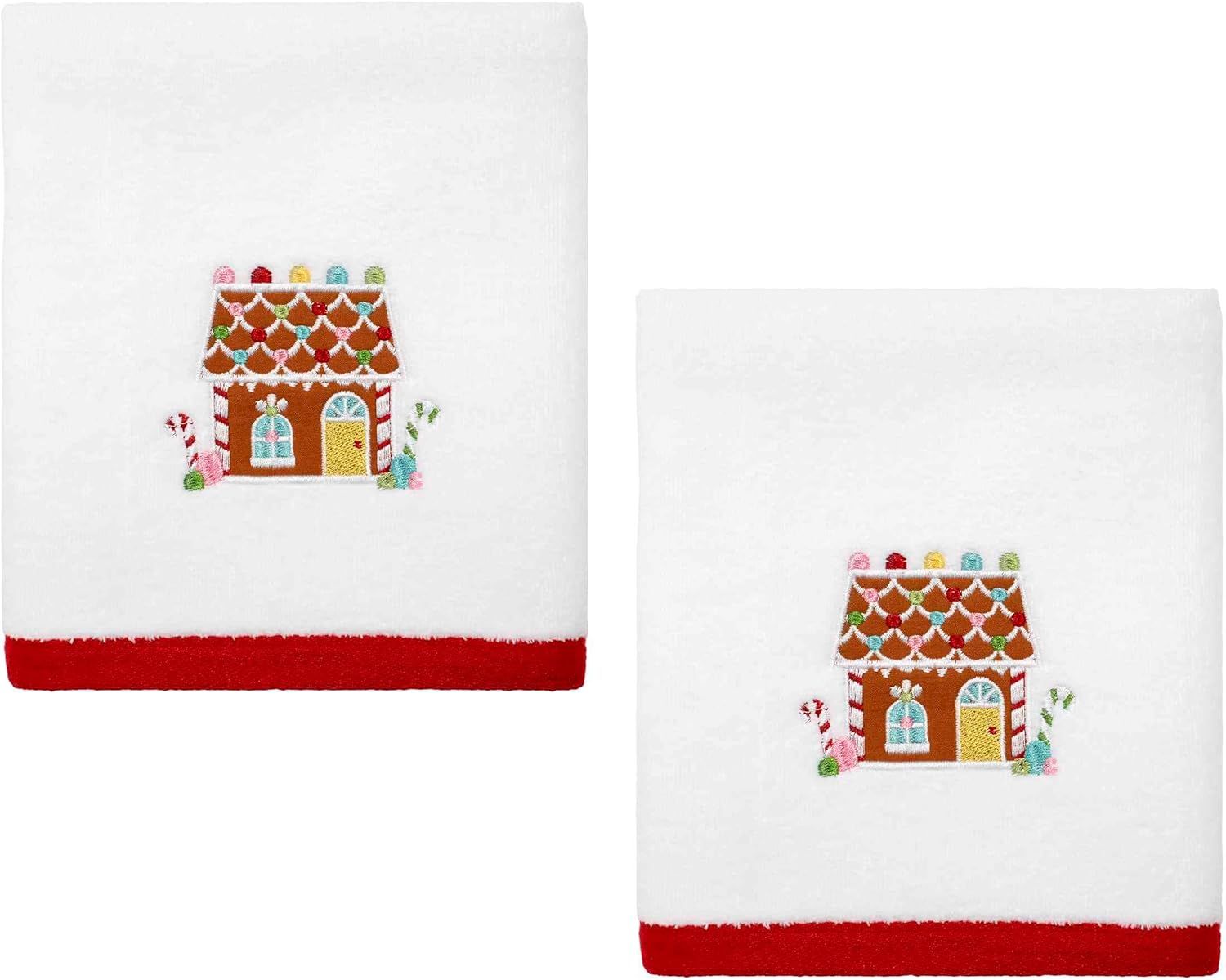 Sweet Treat Embroidered Cotton Hand Towels Set in White