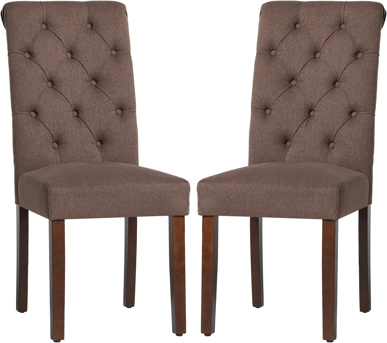 Brown Linen Upholstered High-Back Parsons Side Chairs, Set of 2