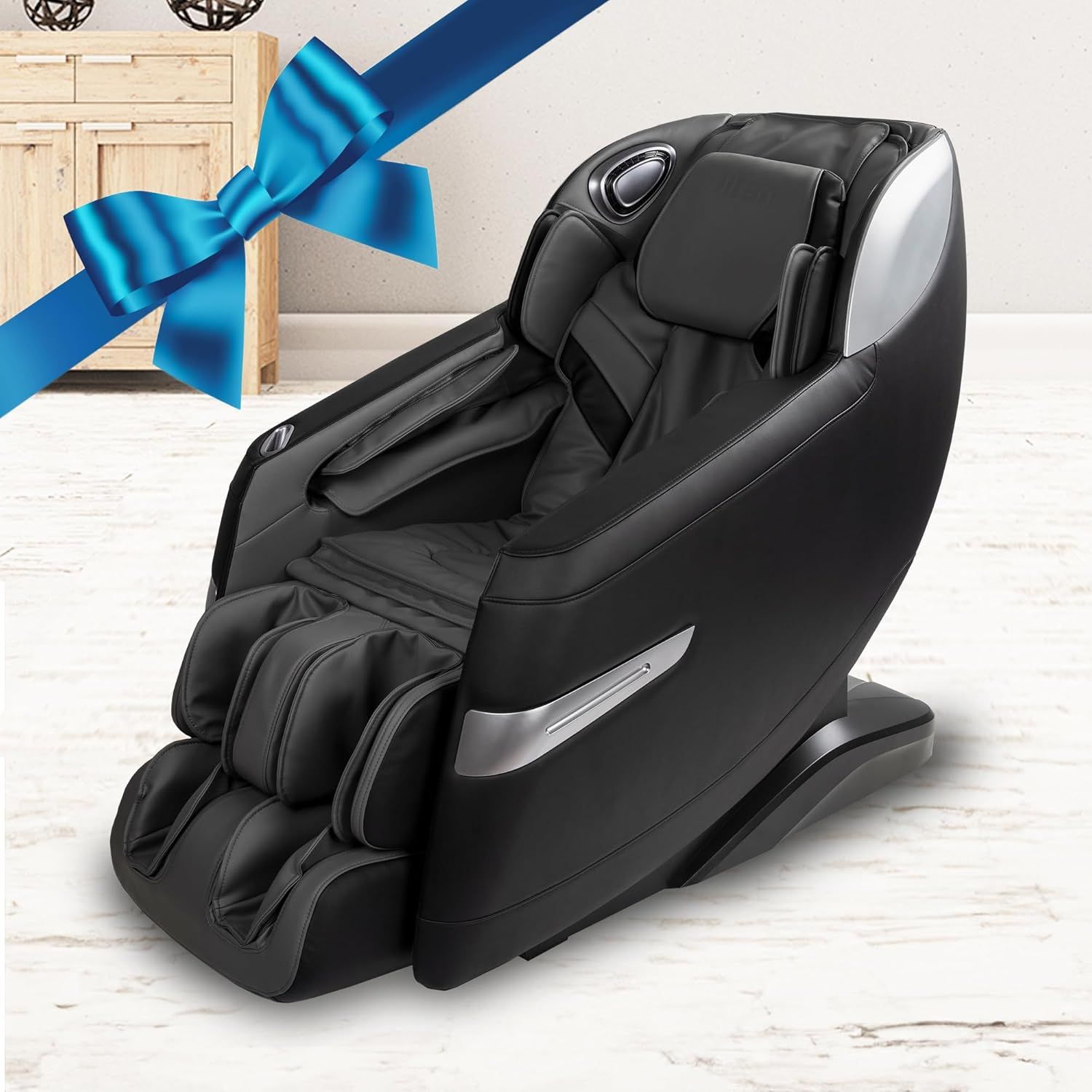 Quantum Black Faux Leather Full Body Massage Chair with 3D SL-Track Rollers