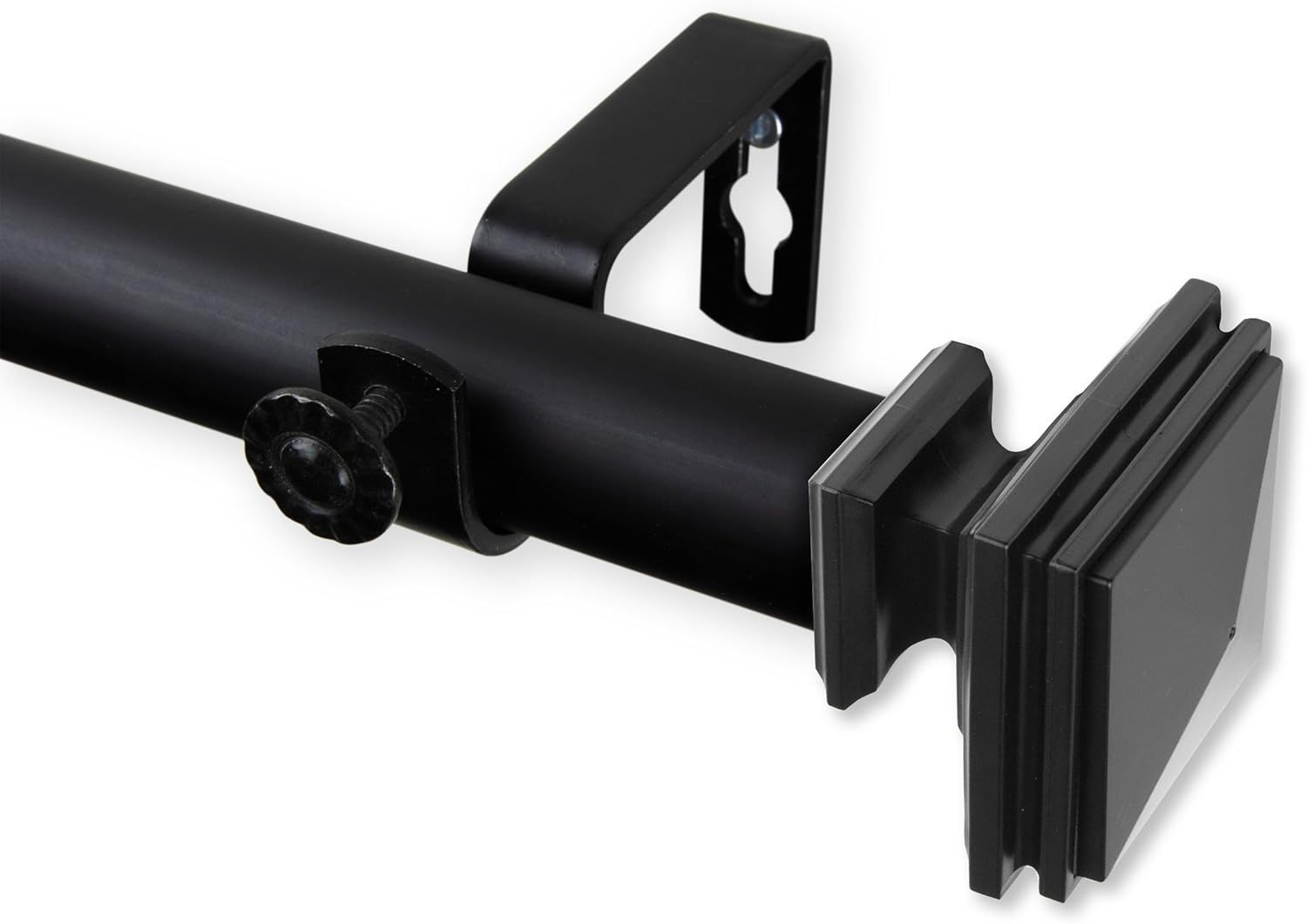 Black Steel Adjustable Single Curtain Rod with Box Finial