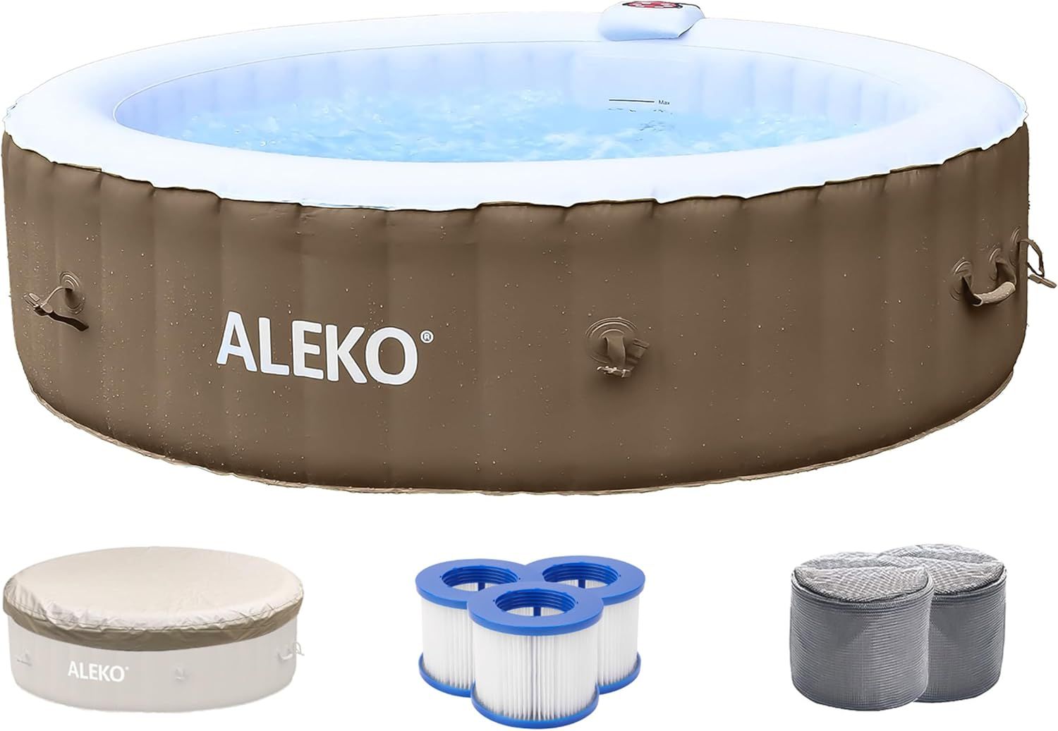 Aleko Brown and White Round Inflatable Hot Tub Spa