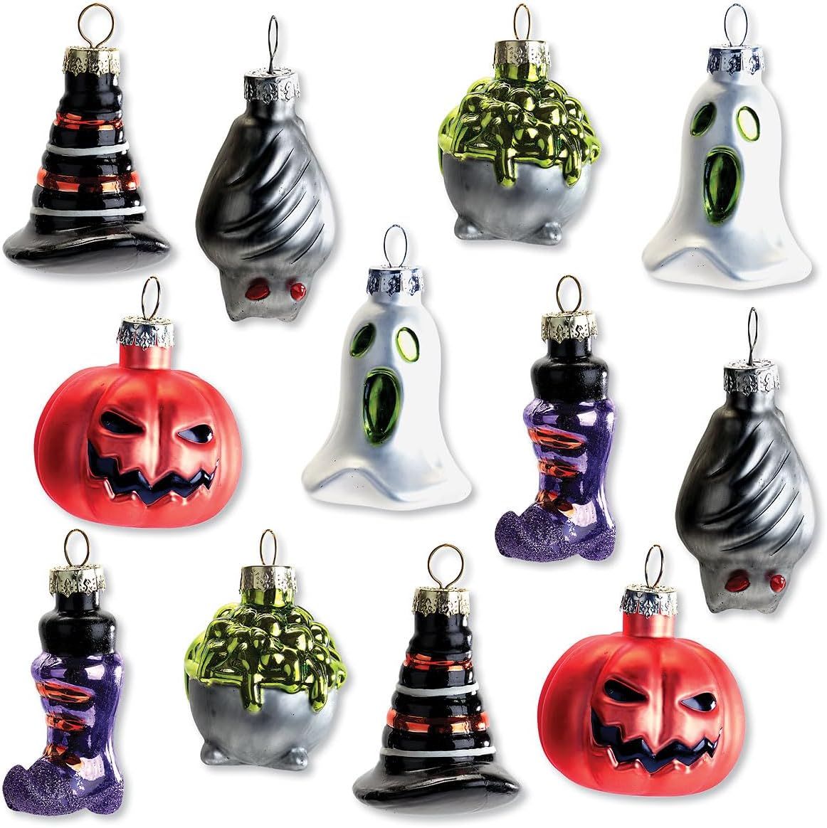 Set of 12 Colorful Glass Halloween Hanging Ornaments