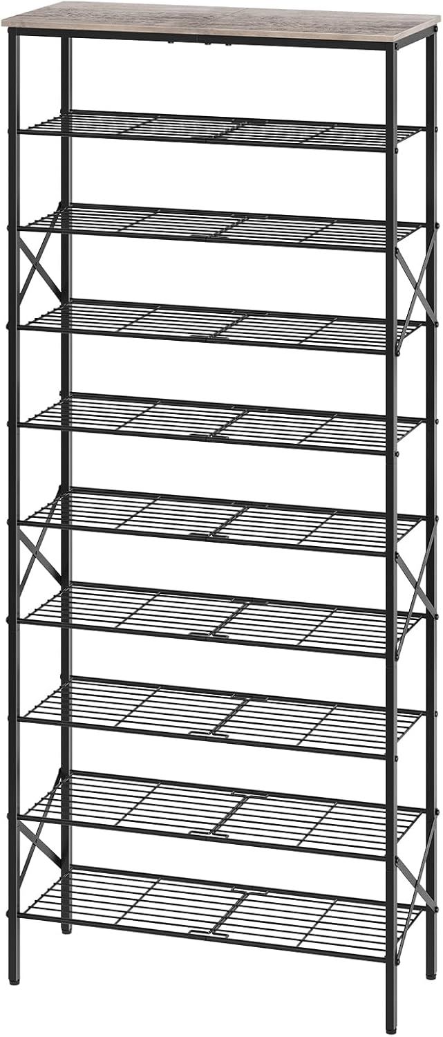 Industrial Brown and Black 10-Tier Metal Shoe Rack