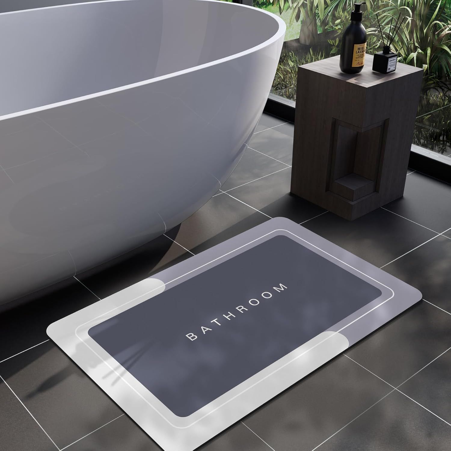 Gray Rubber Non-Slip Quick Dry Bath Mat 17"x27"