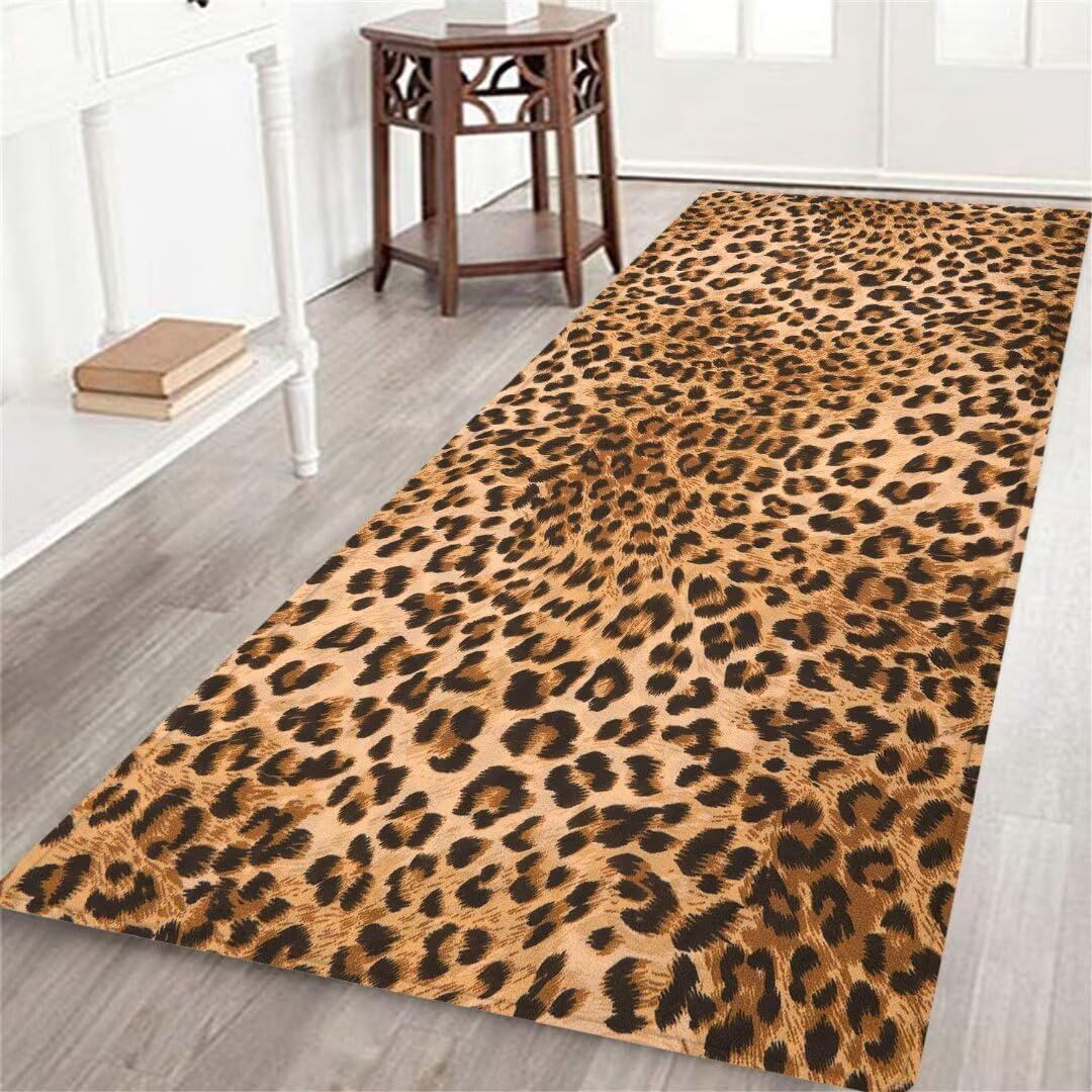 Leopard Print Cotton Memory Foam Non-Slip Runner Rug