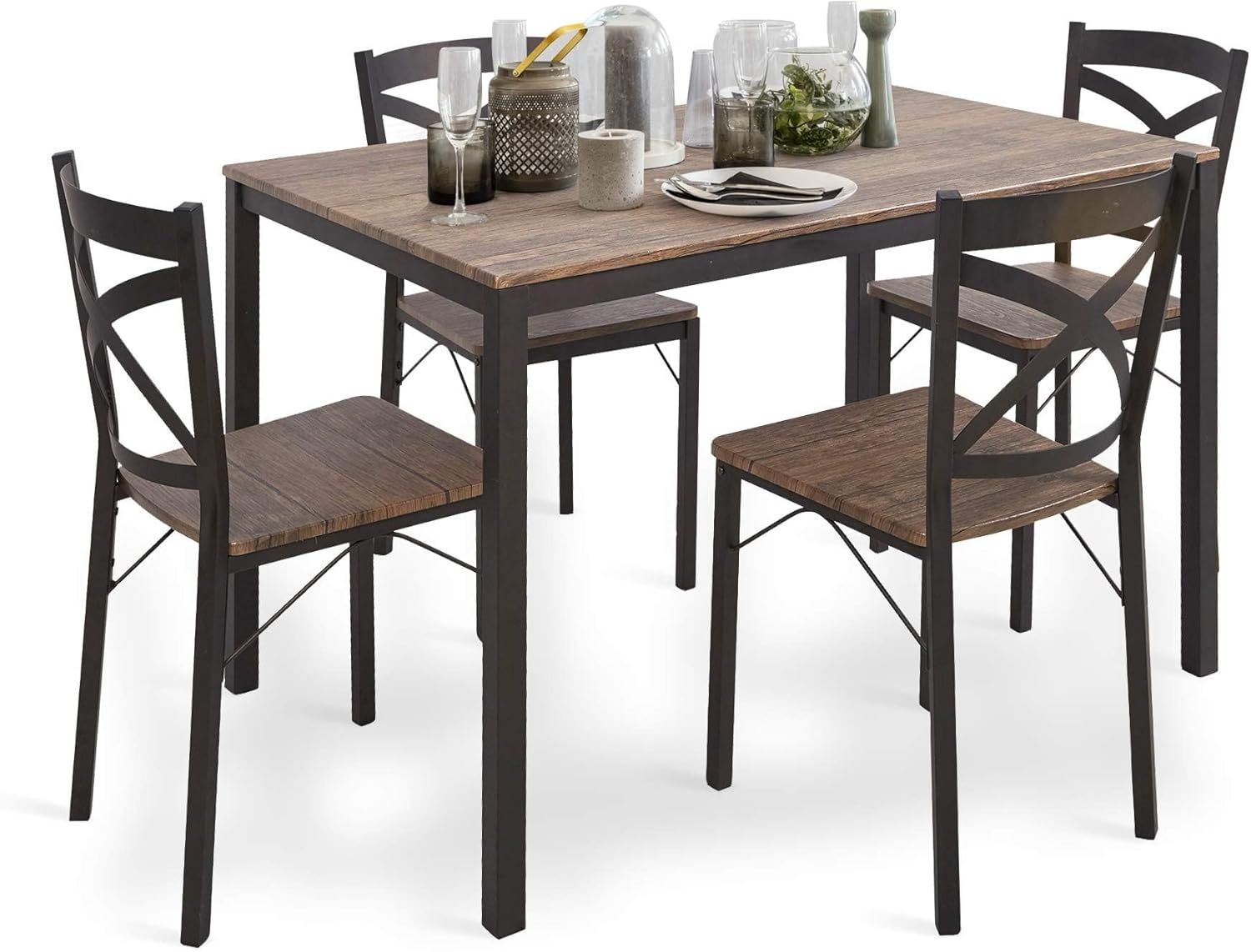 Industrial Brown MDF and Metal 5-Piece Dining Set