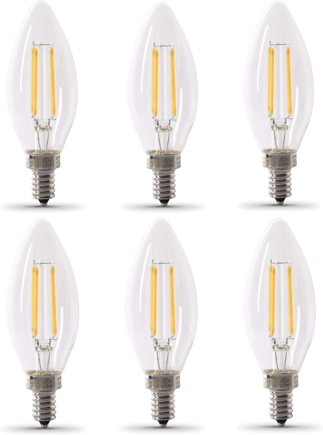 Clear Dimmable LED B10 Candelabra Bulbs, 6-Pack