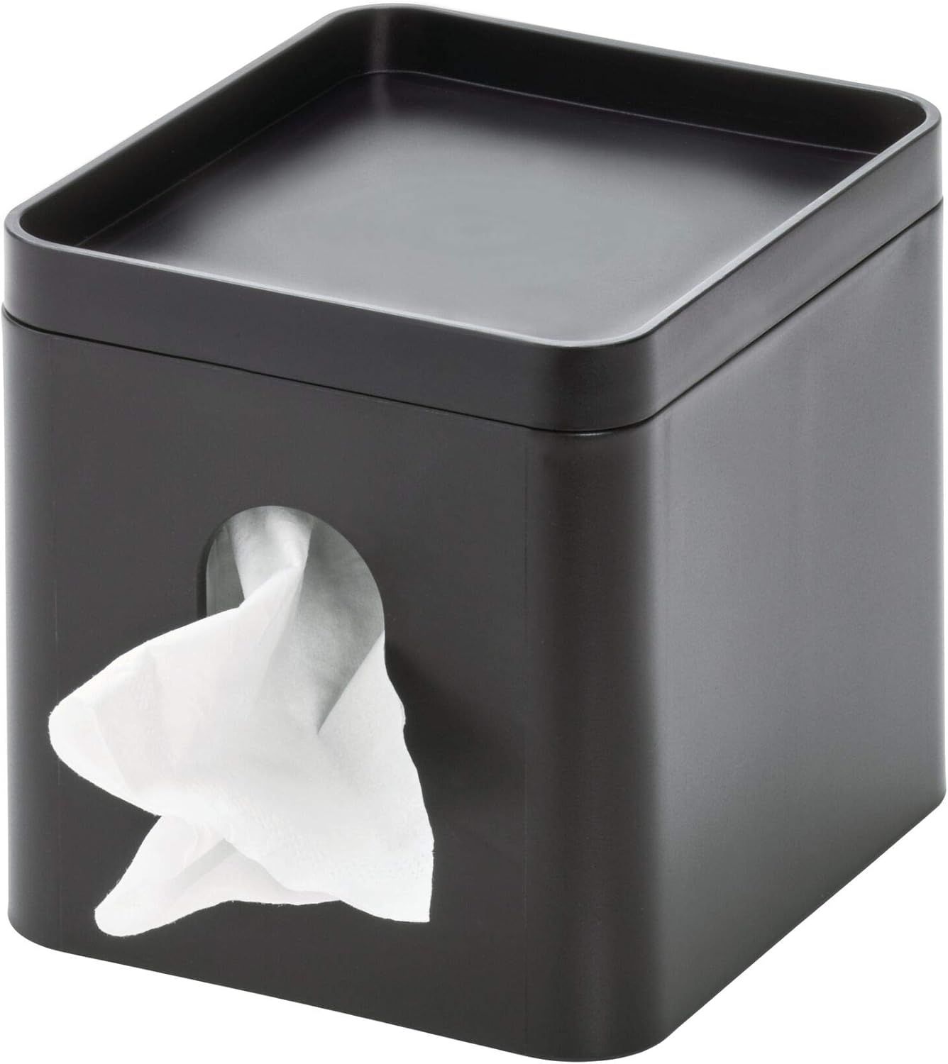 Matte Black Square Tissue Box Cover with Storage Tray