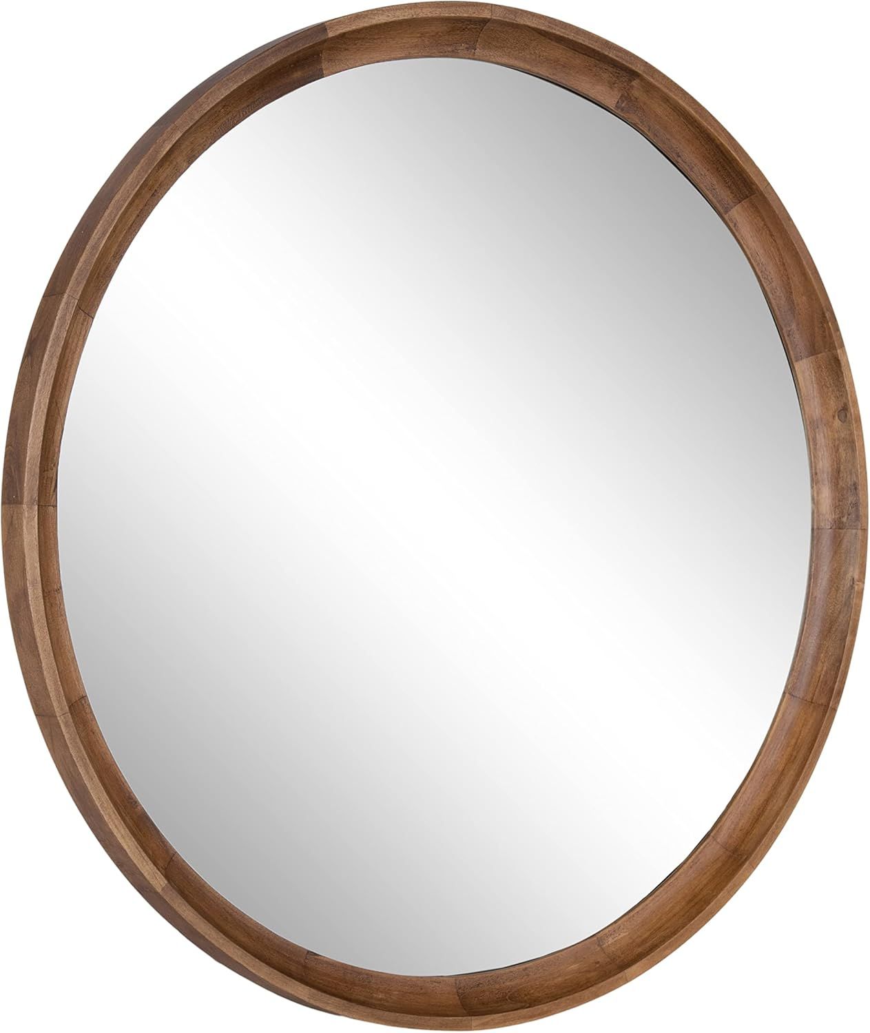 Rustic Brown Round Wooden Bathroom Vanity Mirror, 30 Inch Diameter