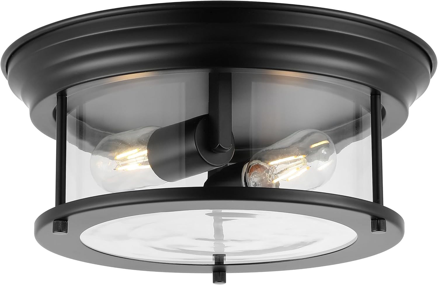 Black Glass Drum 2-Light LED Flush Mount