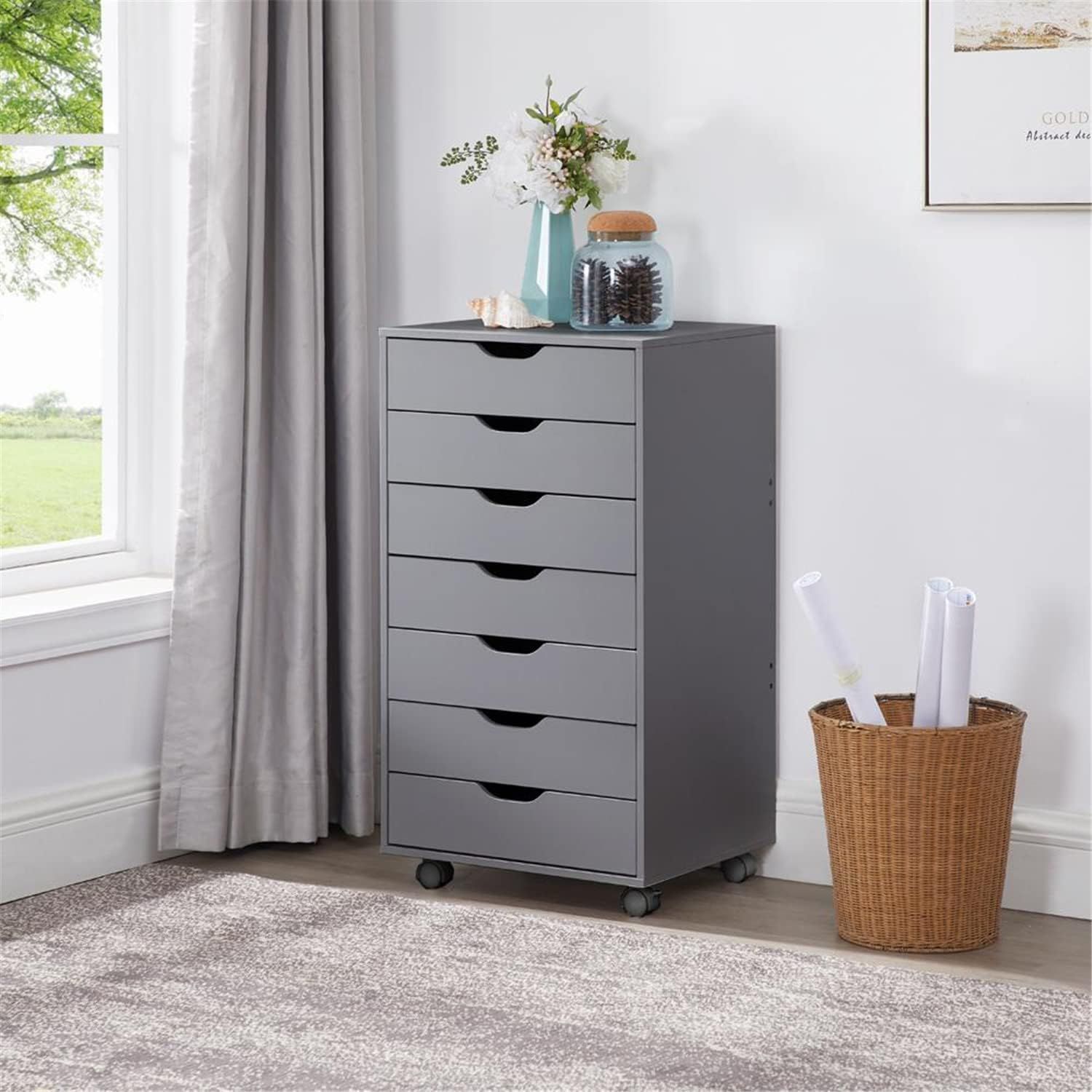 Gray Mobile 7-Drawer Lateral Office File Cabinet