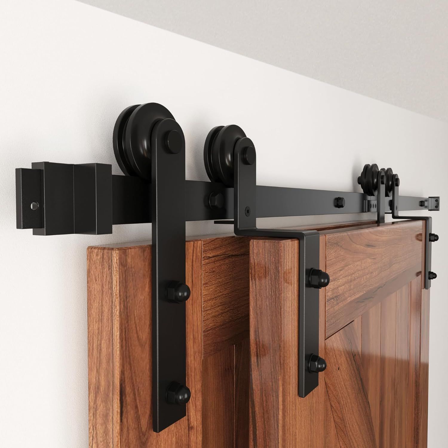 8FT Matte Black Single Track Bypass Barn Door Hardware Kit