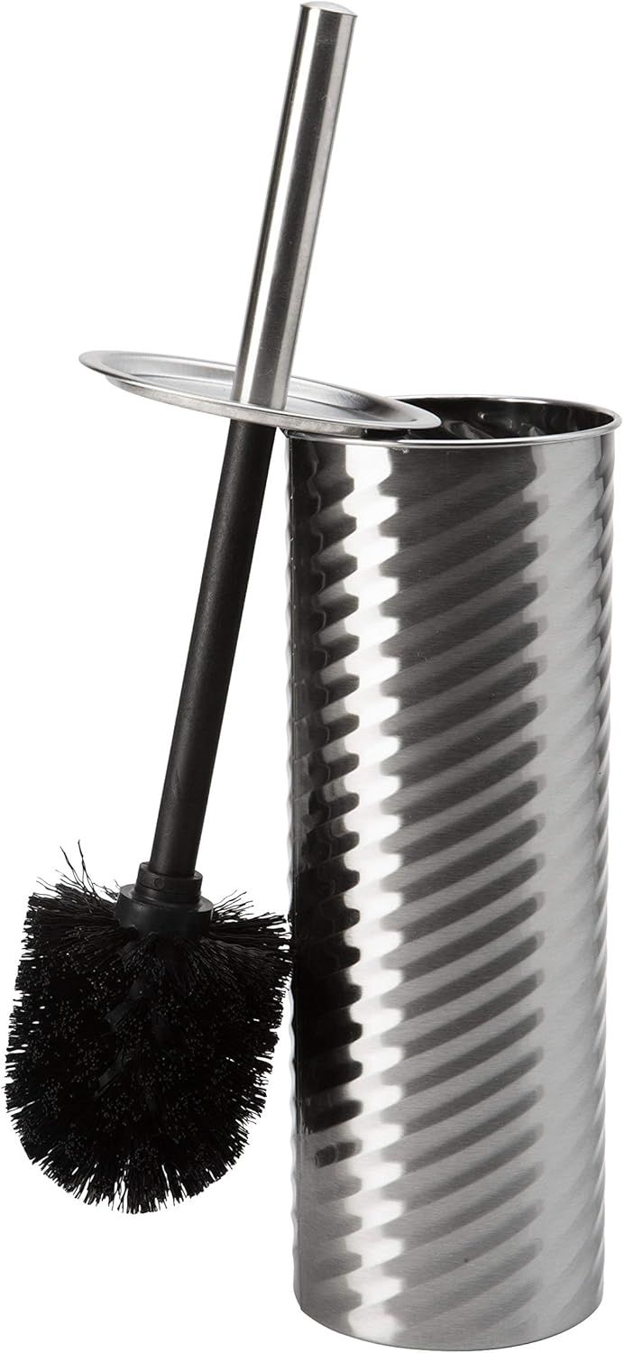 Chrome Swirl Textured Stainless Steel Toilet Brush Holder Set