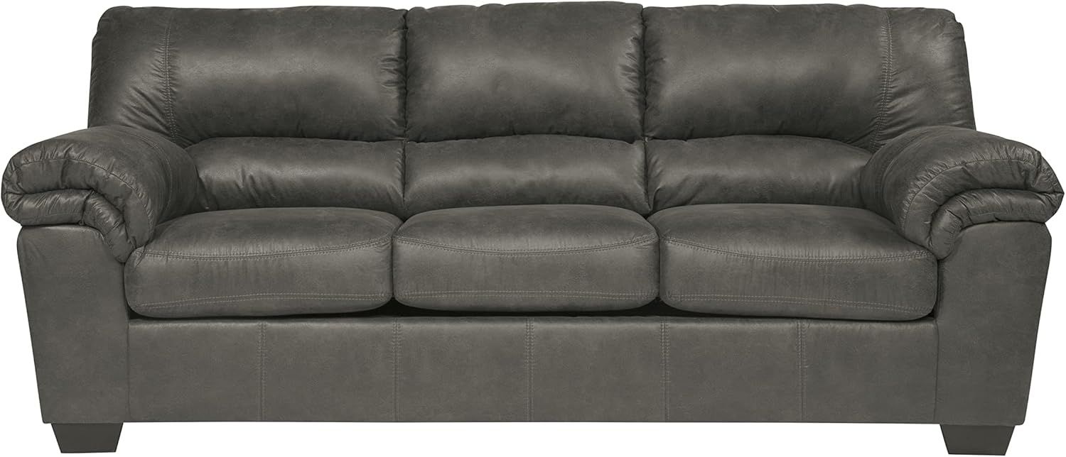 Gray Faux Leather Tufted Sofa with Removable Cushions