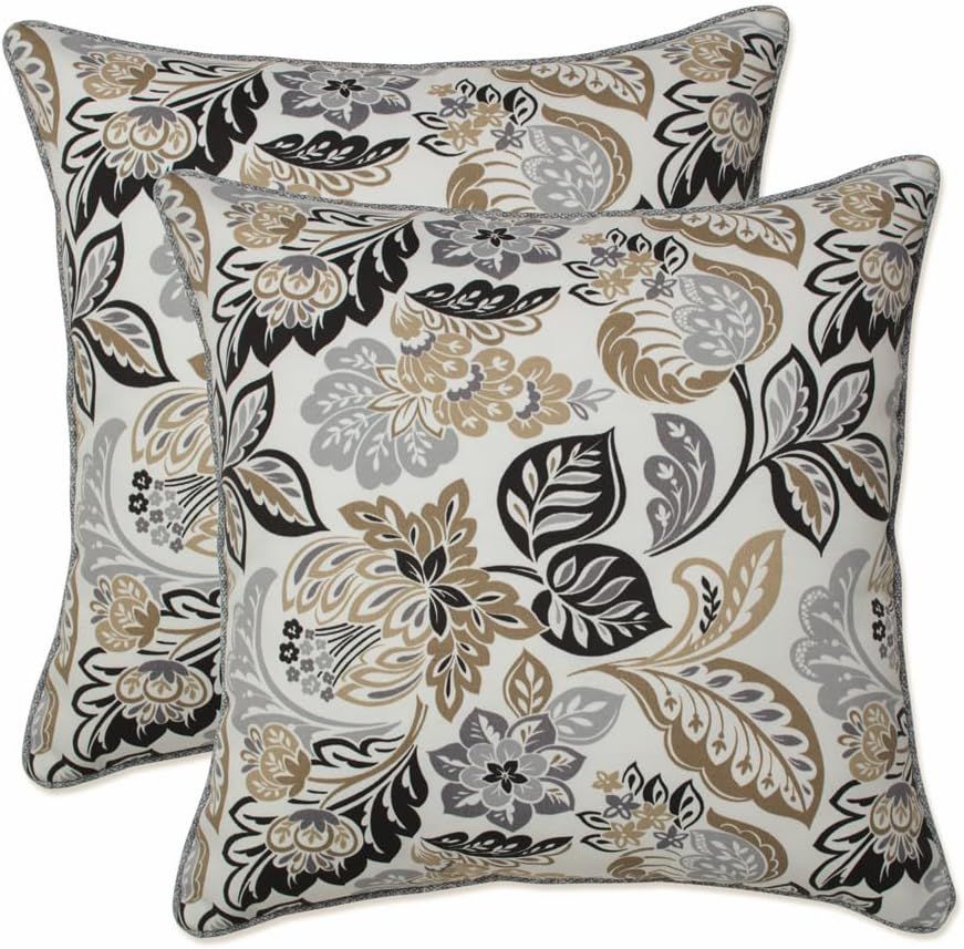 Dailey Pewter Floral Outdoor/Indoor Square Throw Pillows, Set of 2